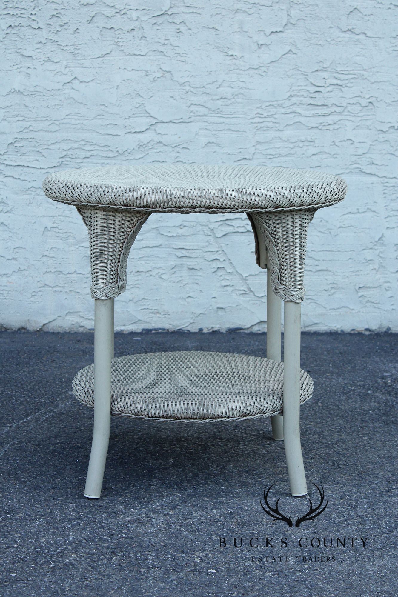 Lloyd Flanders Glass Top Wicker Patio Side Table