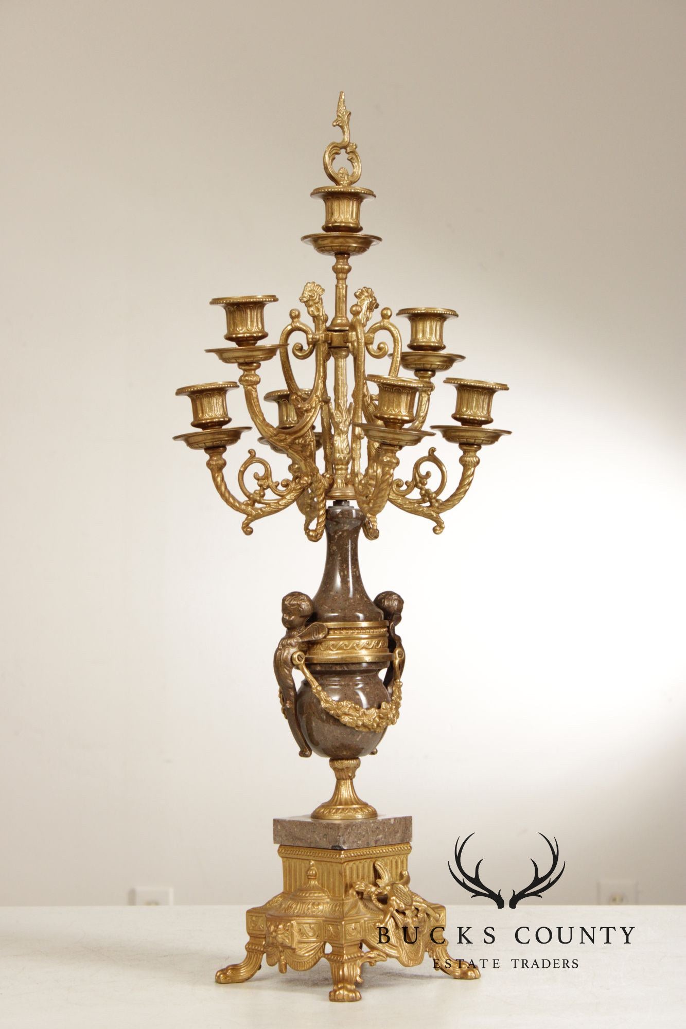 Brevettato Italian Pair of Marble and Gilt Bronze Candelabra