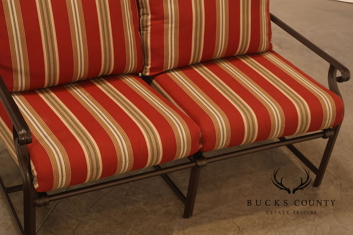 Brown Jordan Outdoor Metal Frame Loveseat With Striped Cushions