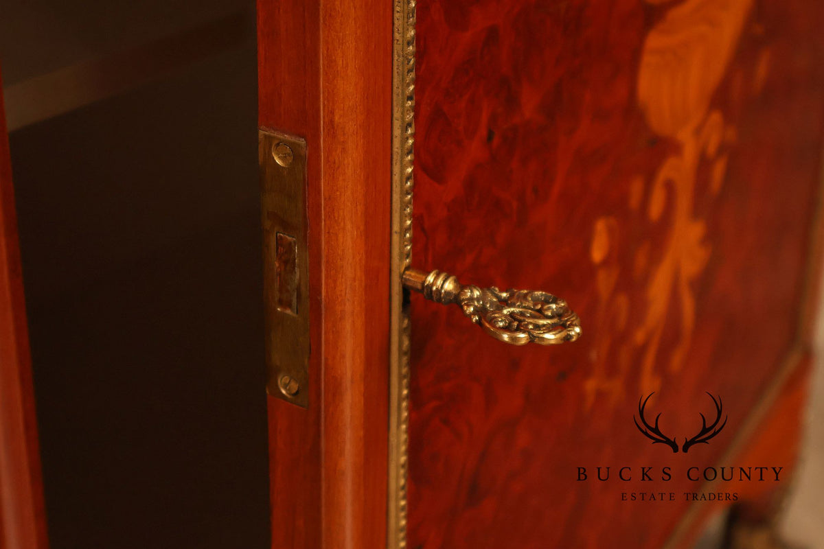 Louis XVI Style Marble Top Marquetry And Bronze Mounted Cabinet