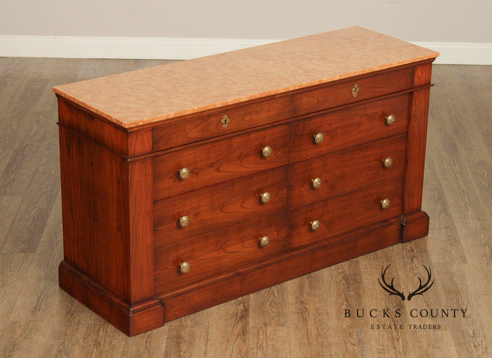 Italian Walnut Marble Top Double Dresser