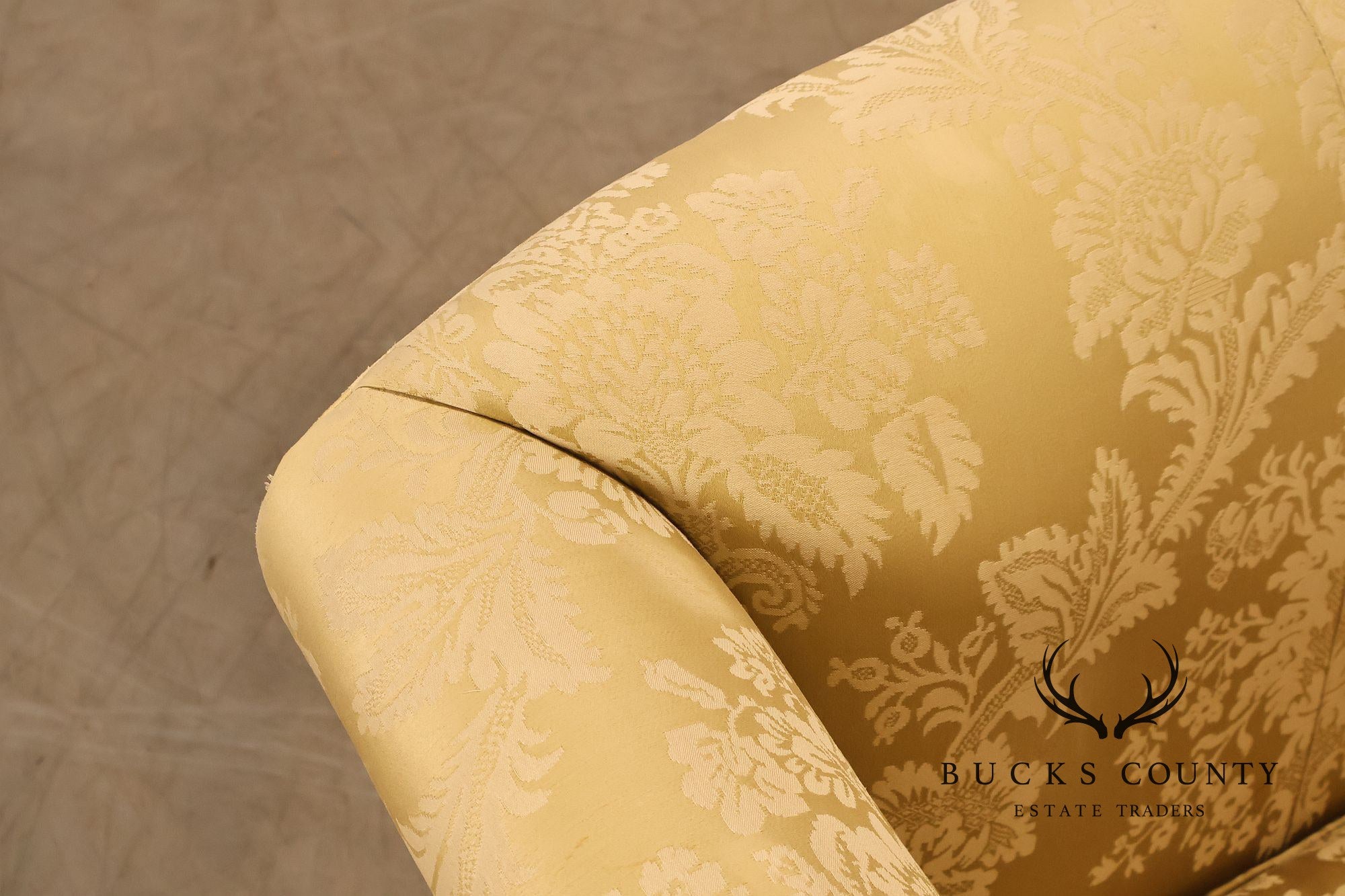 Henredon Chippendale Camelback Damask Upholstered Mahogany Sofa