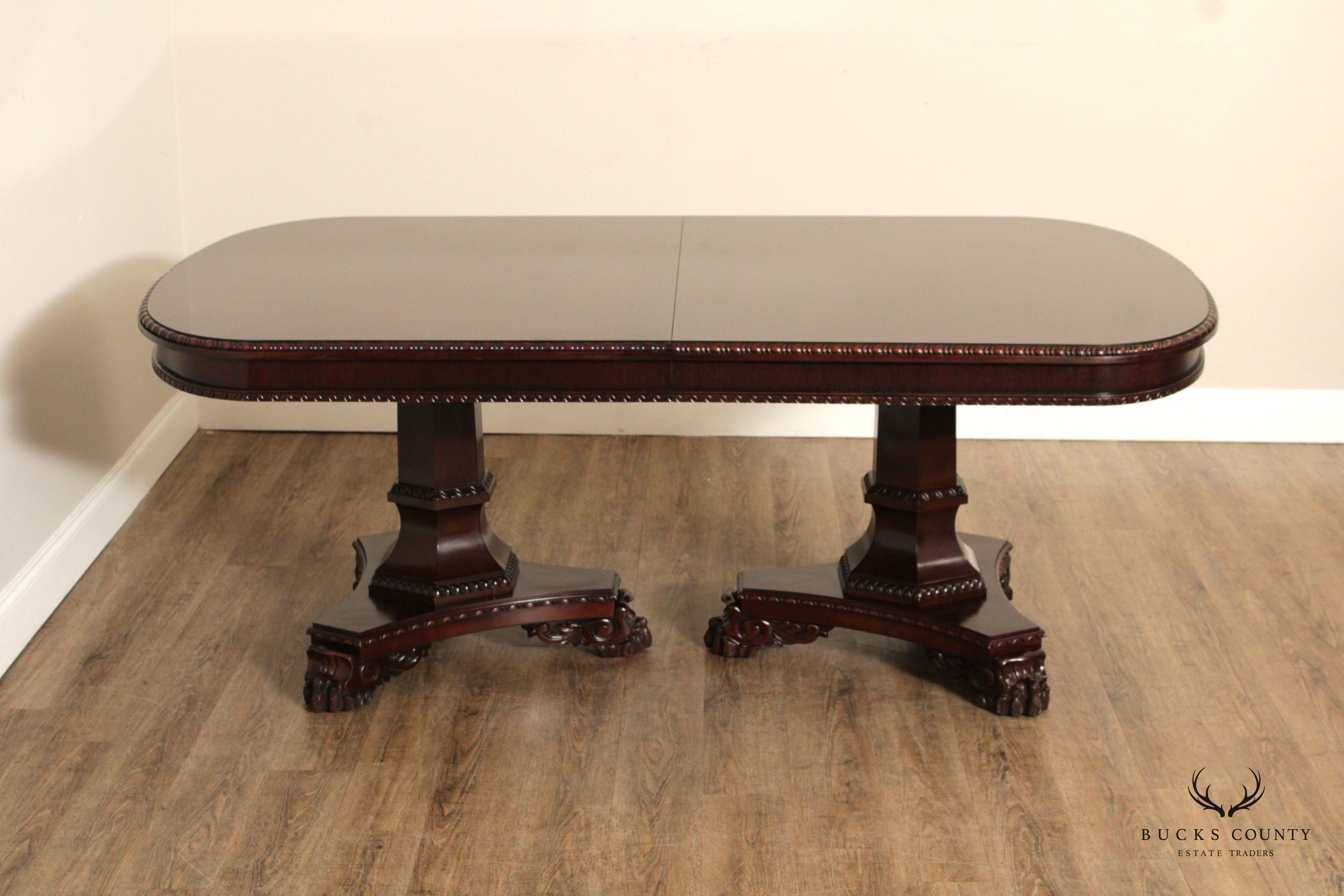 Empire Style Mahogany Double Pedestal Expandable Dining Table