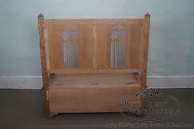 Jonathan Charles Tudor Oak Gothic Style Settee w/ Storage