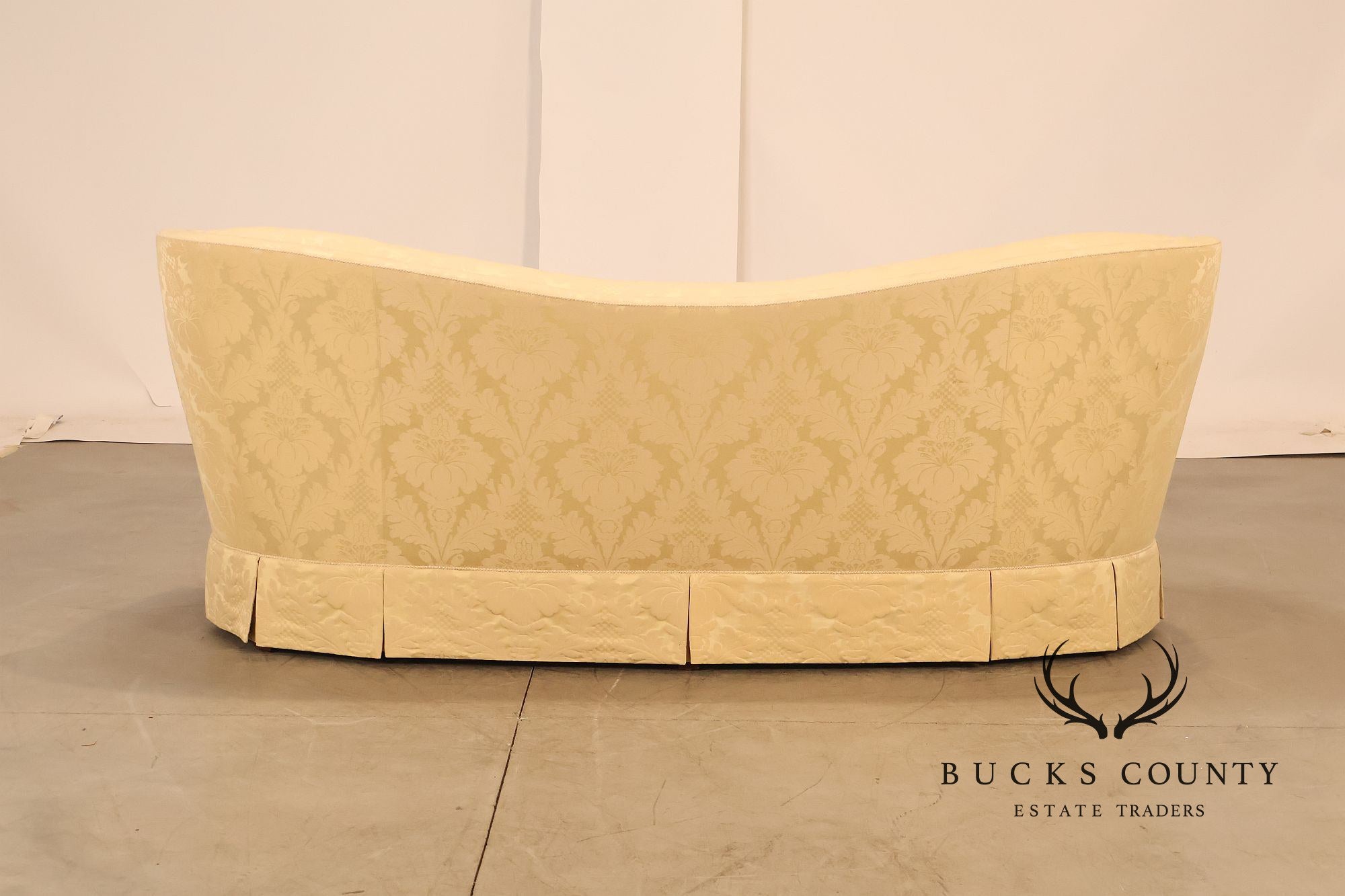 Councill Custom Damask Upholstered Curved Back Sofa
