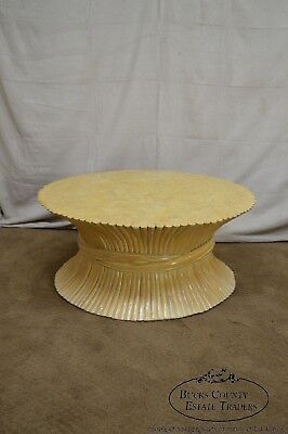 McGuire Style Mid Century Modern Round Wheat Sheaf Rattan Coffee Table