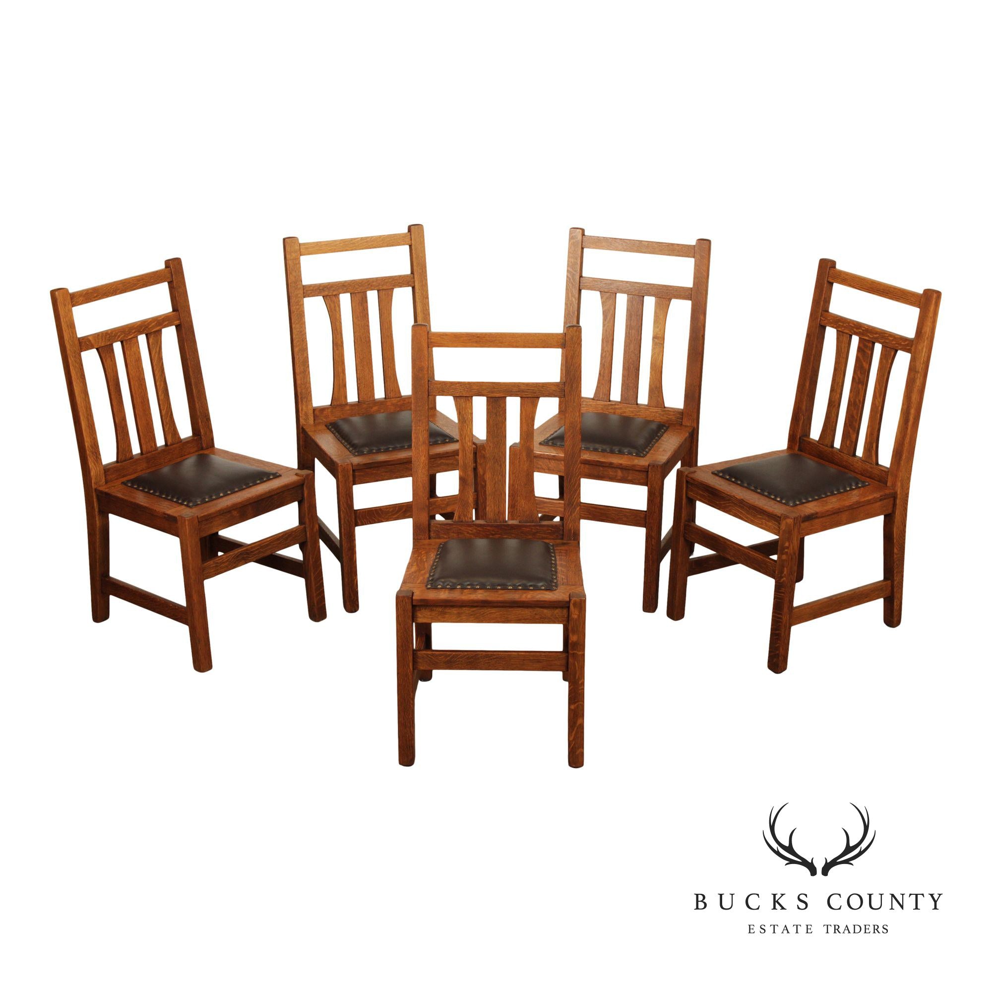 Antique Mission Oak Set of Five Dining Side Chairs