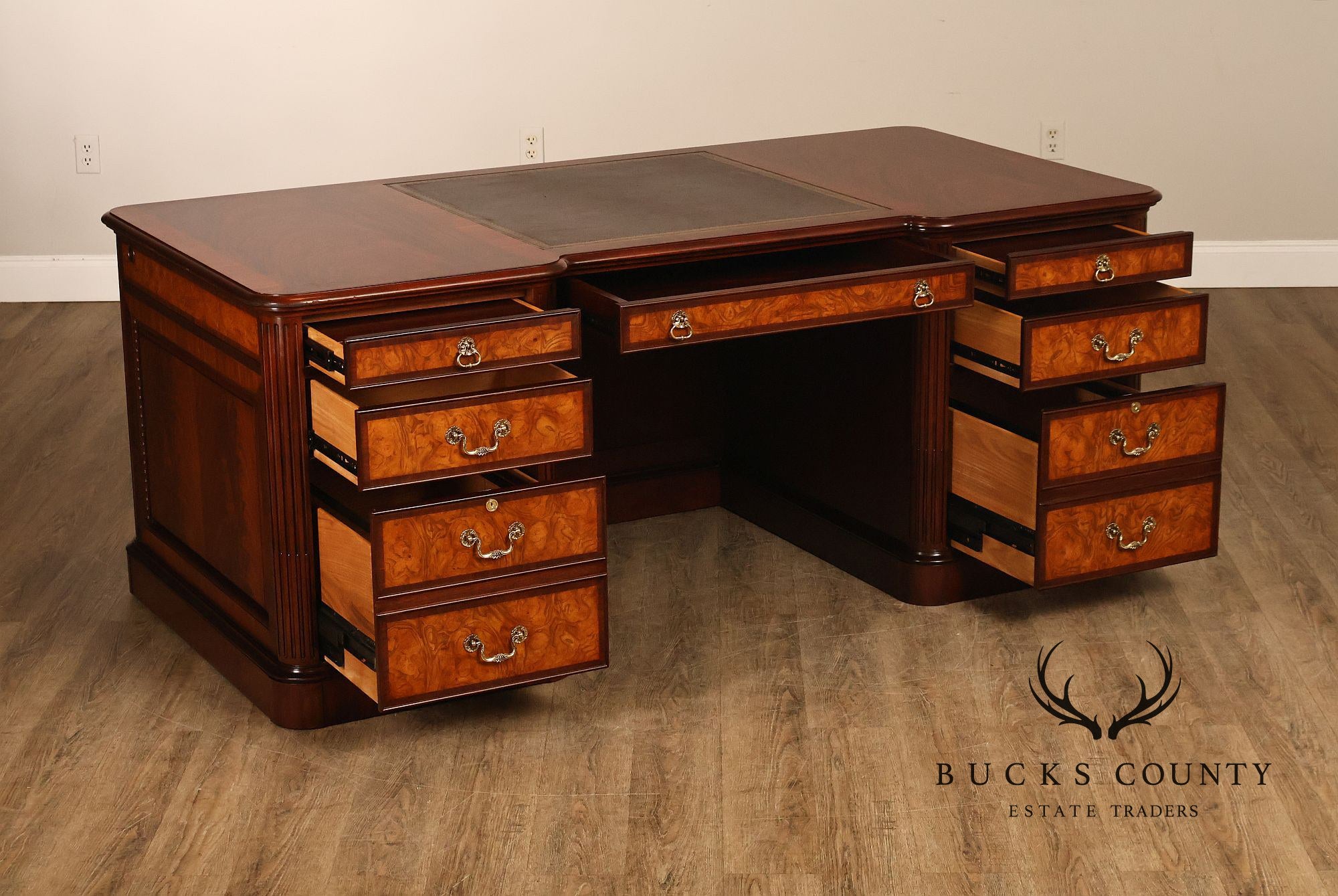 Henkel Harris Mahogany And Burlwood Leather Top Executive Desk