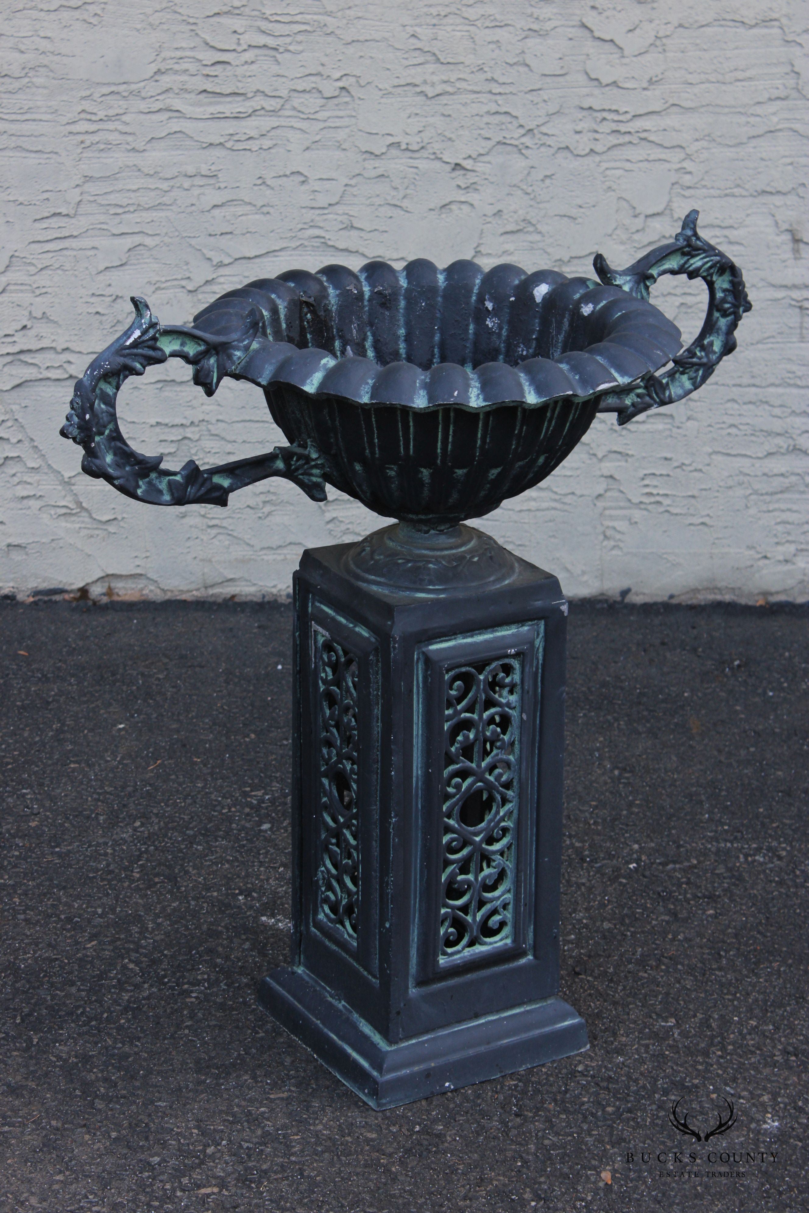 Victorian Style Pair of Cast Aluminum Outdoor Urn Planters