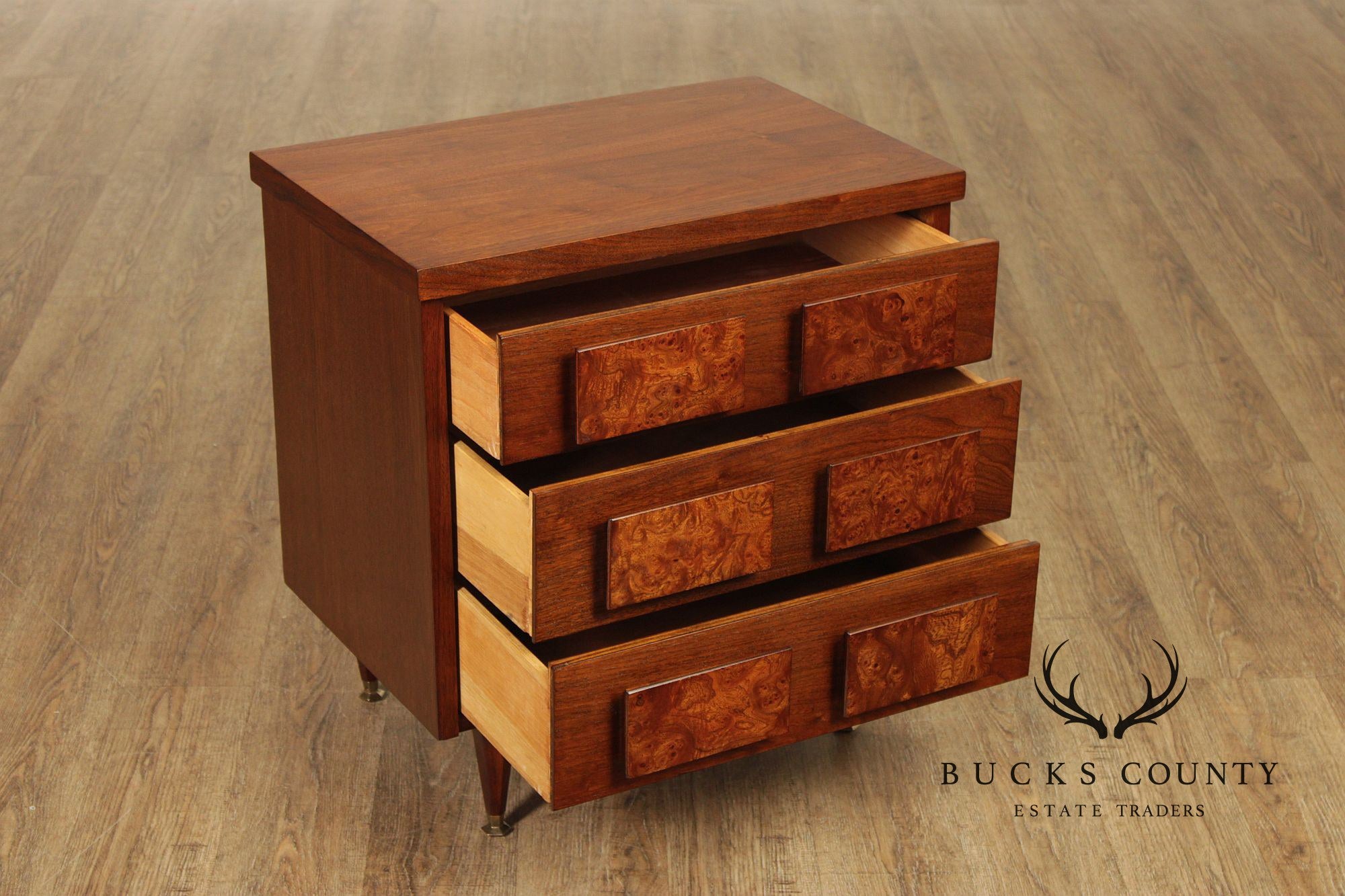 Mid Century Modern Pair of Walnut Nightstands