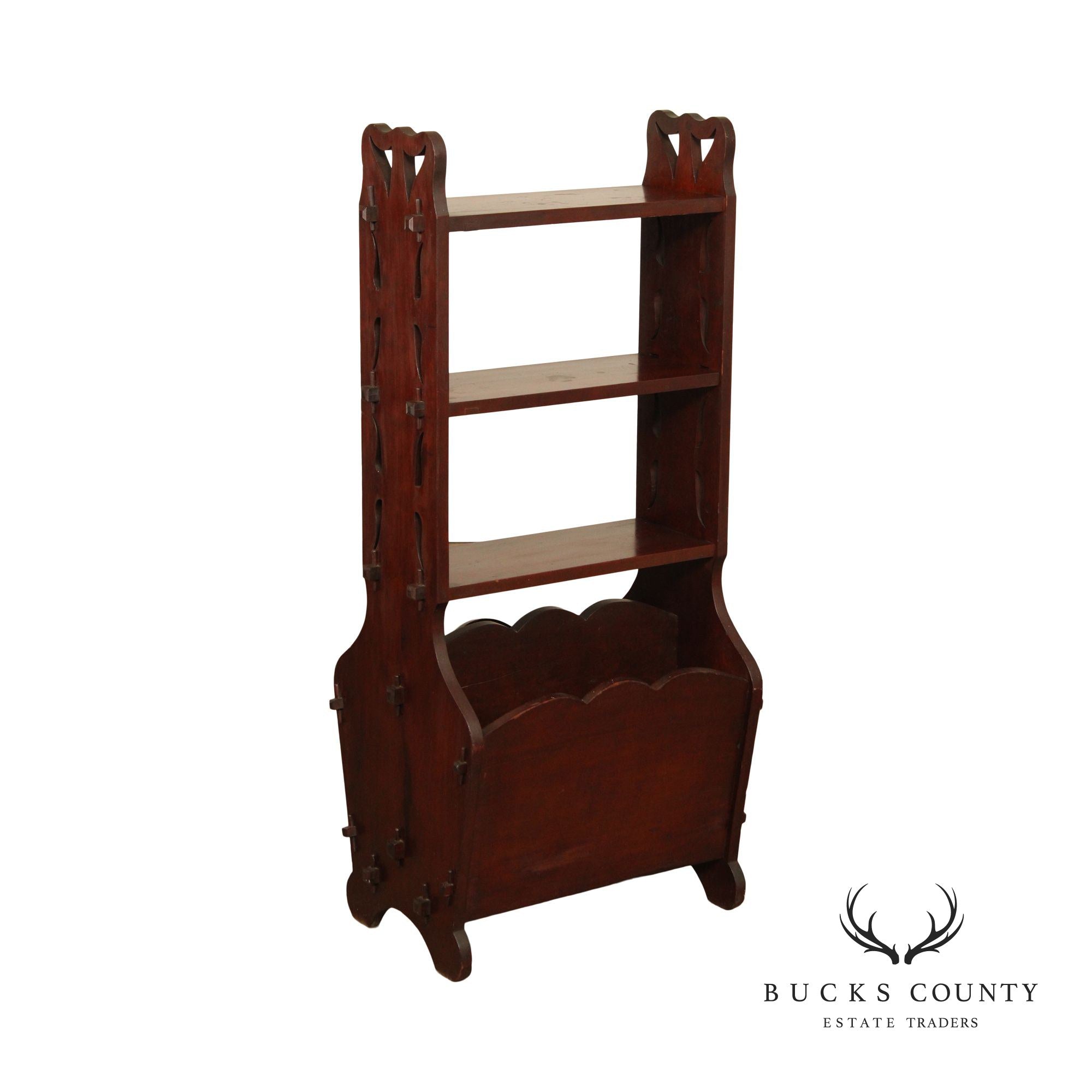 Arts and Crafts Antique Mahogany Magazine Rack and Bookshelf