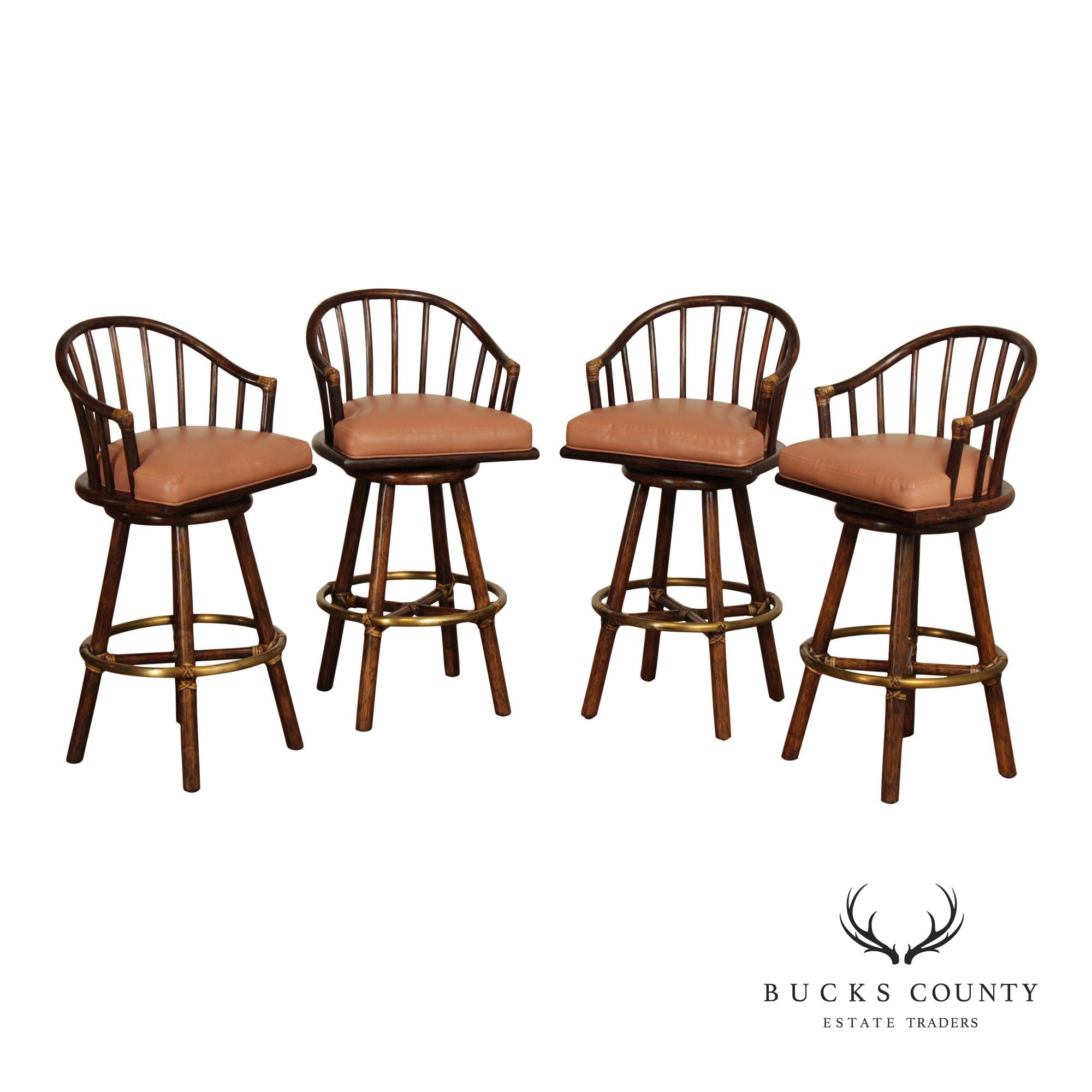 McGuire Set of Four Rattan Swivel Counter Stools