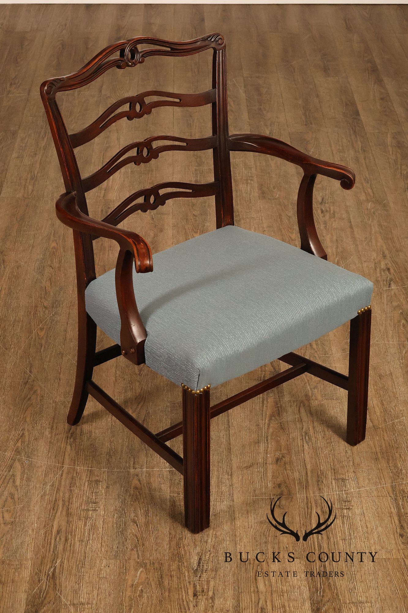 1940's Chippendale Style Set Of Six Mahogany Ladder Back Dining Chairs
