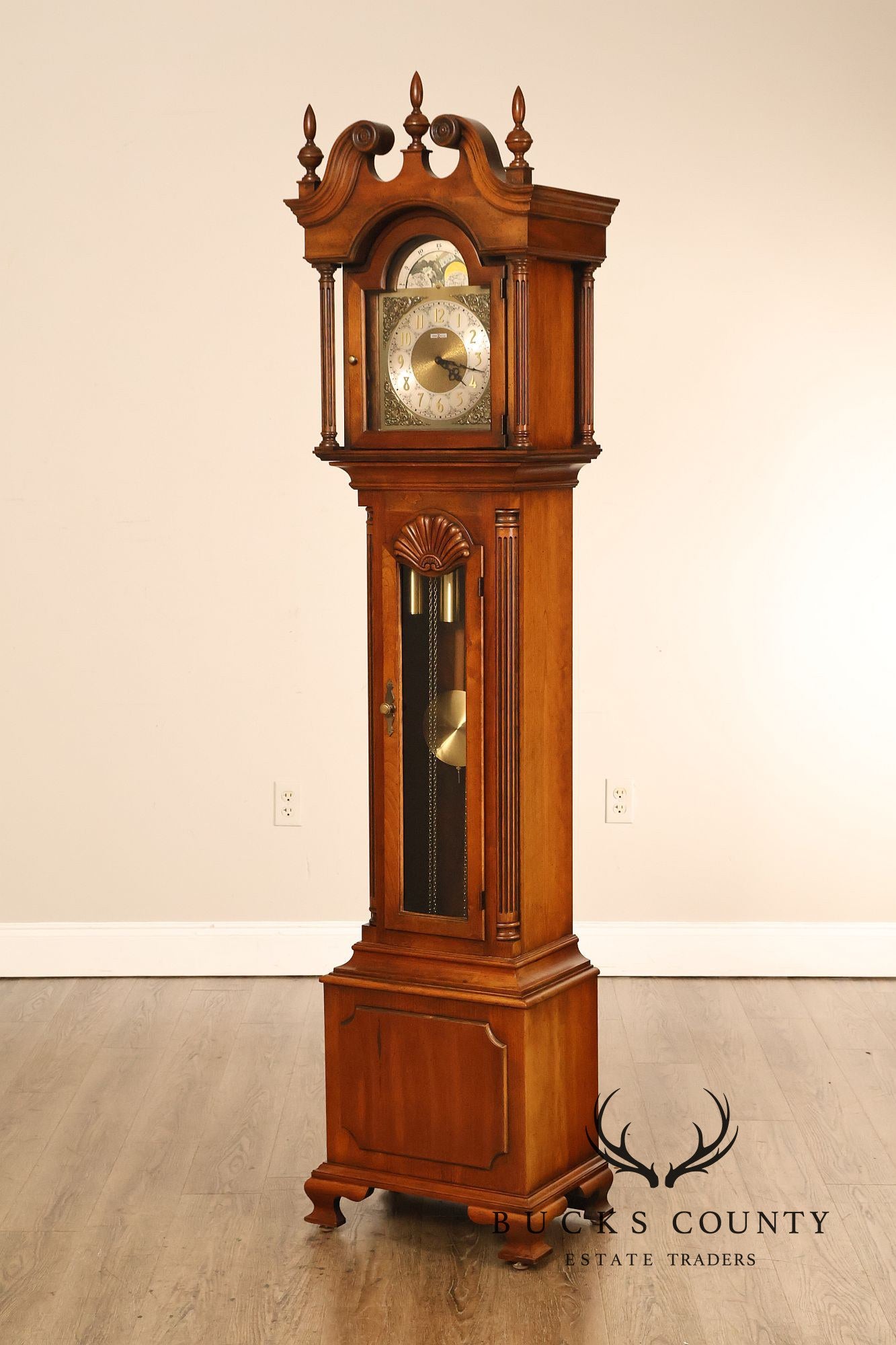 Howard Miller Chippendale Style Cherry Grandfather Grandmother Clock