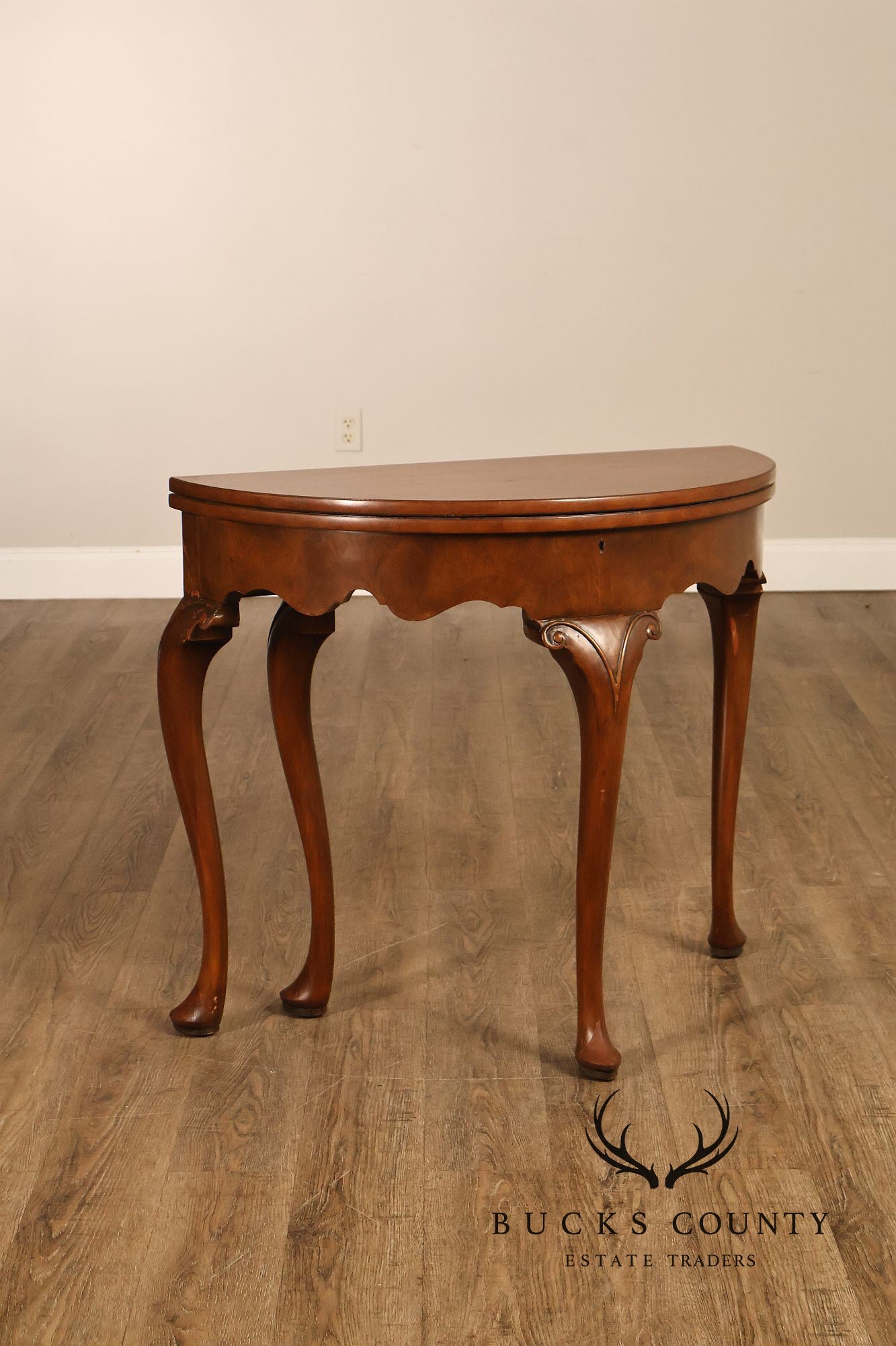 Baker Furniture Vintage Pair Of Walnut Demilune Flip Top Card Tables