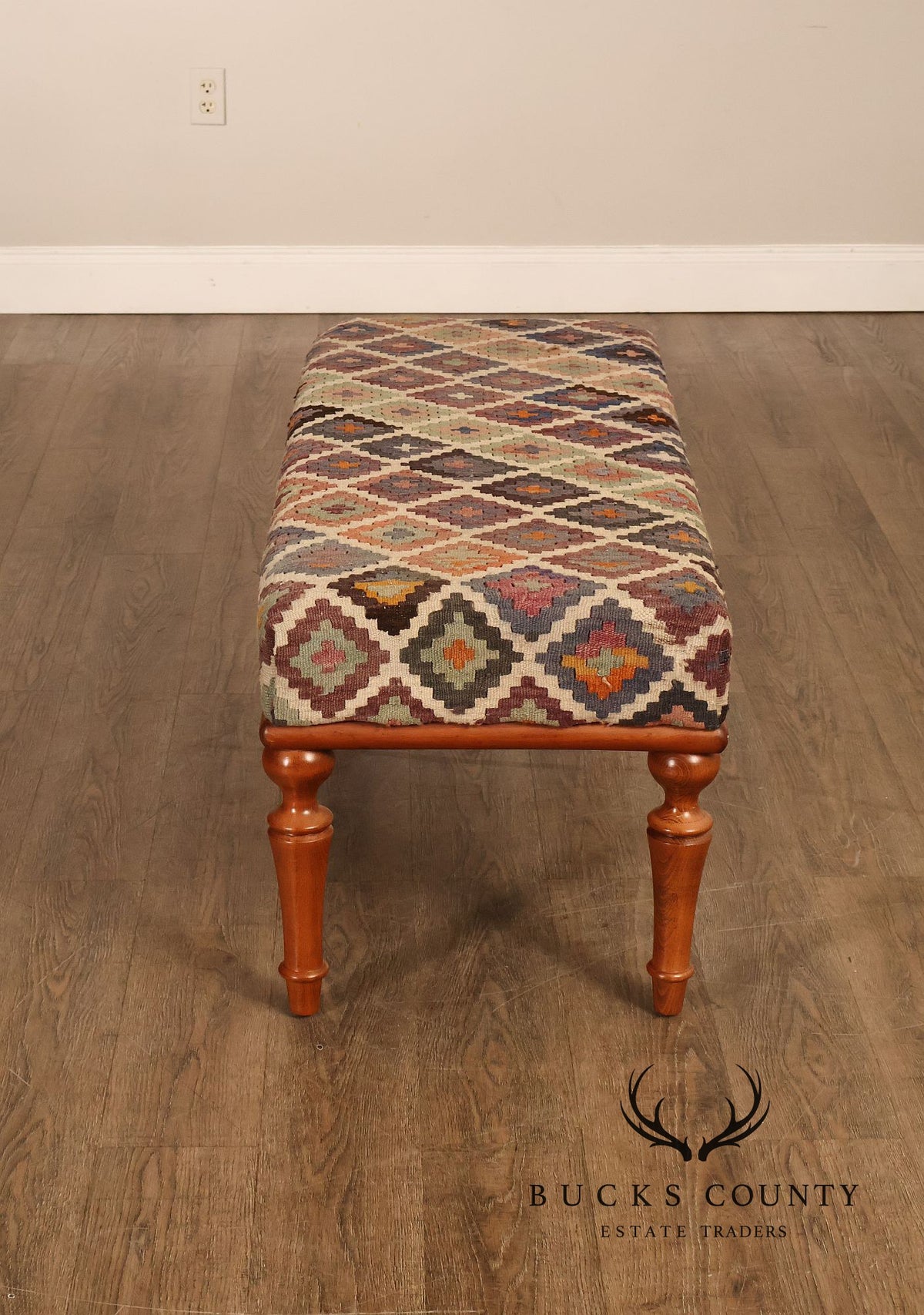 Vintage Kilim Upholstered Cherry Bench