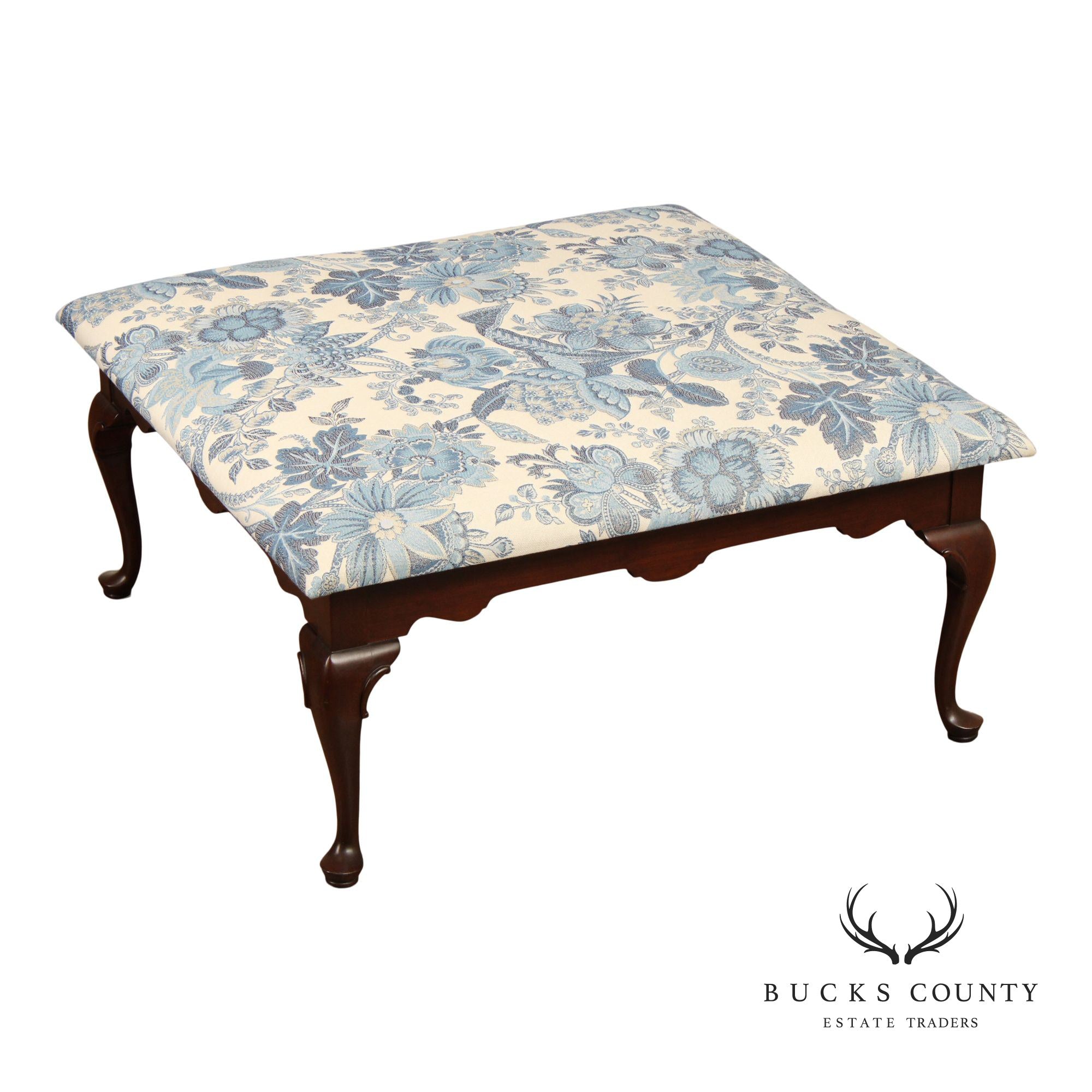 Queen Anne Style Solid Cherry Custom Upholstered Ottoman