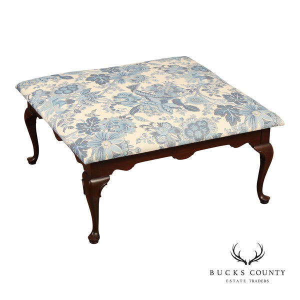 Queen Anne Style Solid Cherry Custom Upholstered Ottoman