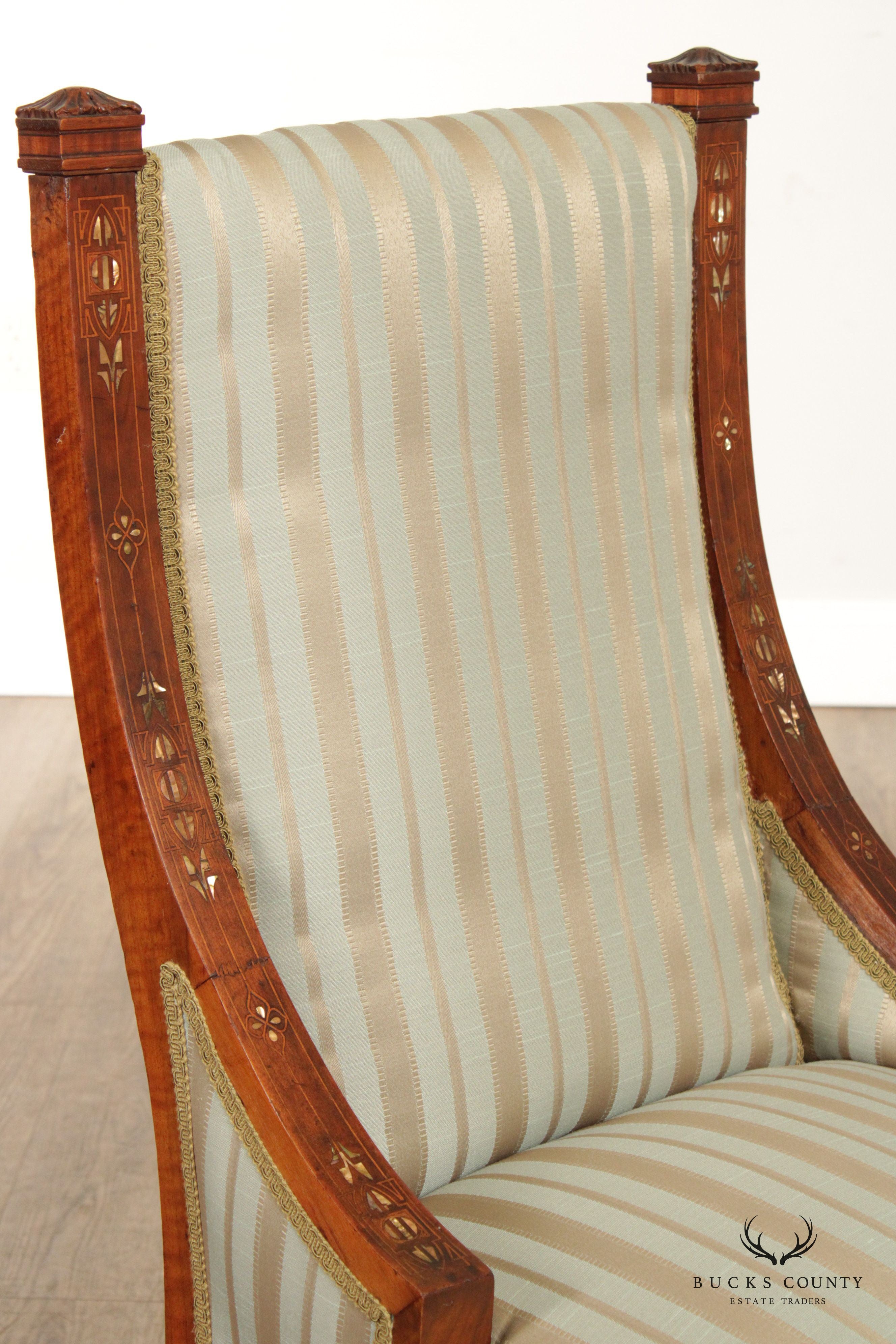 Antique Arts & Crafts Mother of Pearl Inlay Parlor Chair