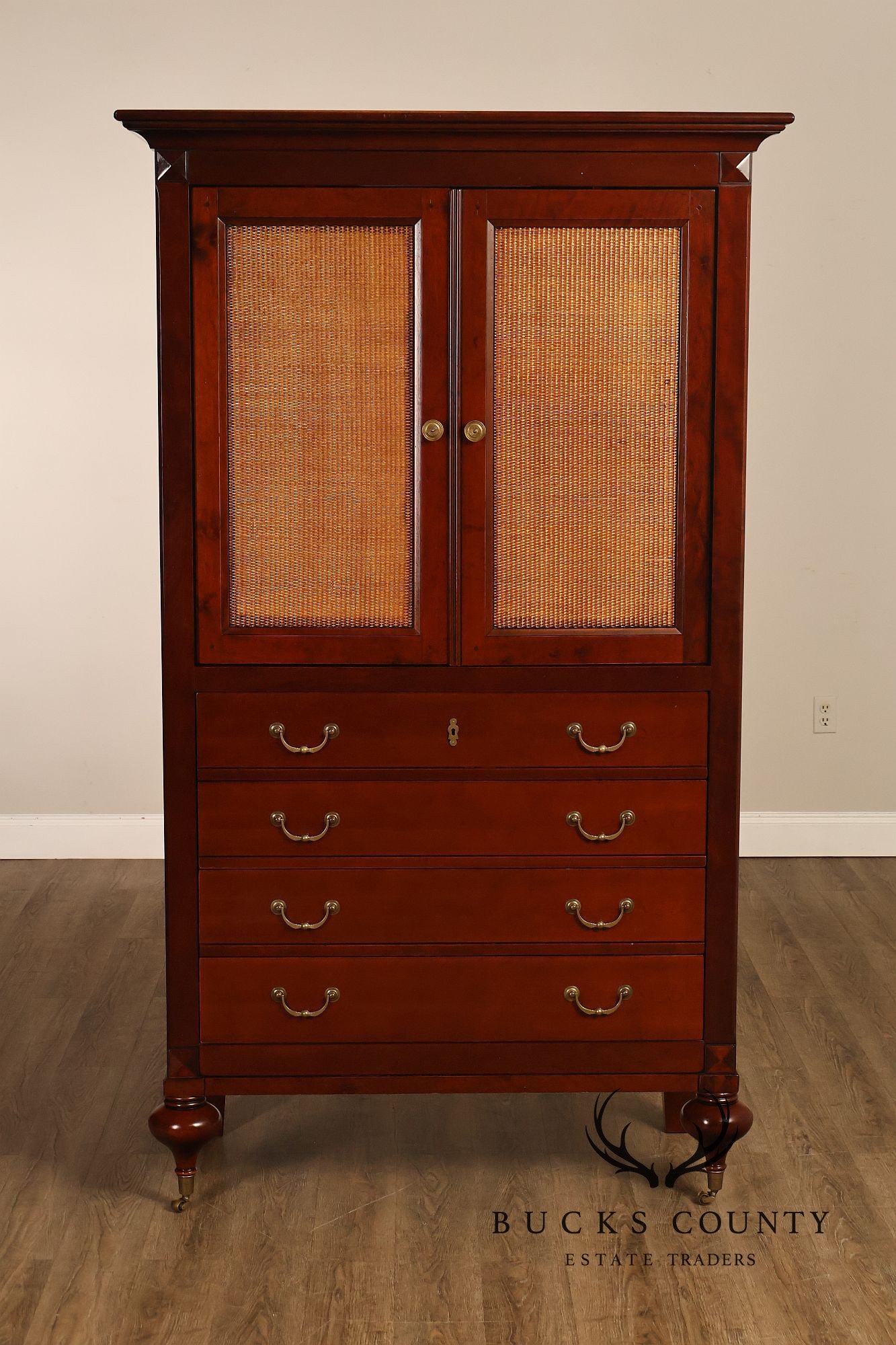 Grange French Louis Philippe Cherry Cane Door Armoire Cabinet