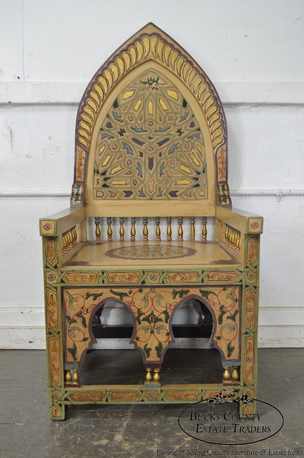 Unusual Pair of Middle Eastern Decorated Hall Chairs