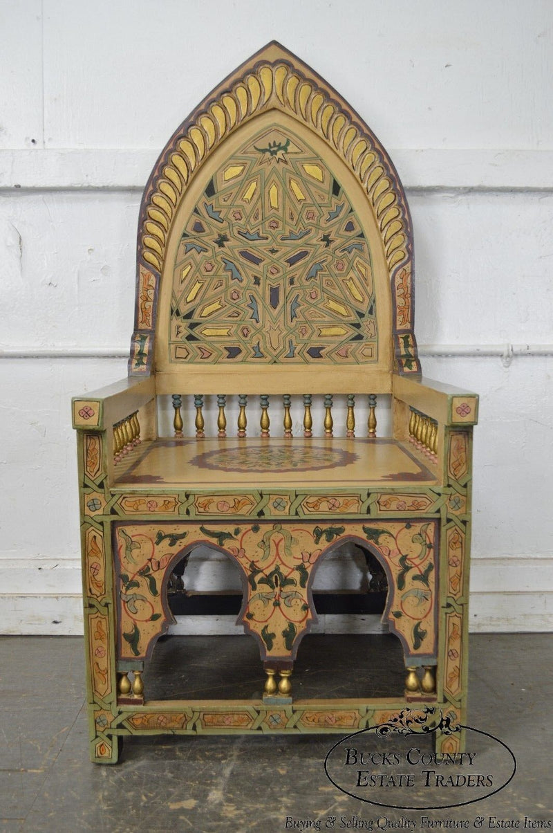 Unusual Pair of Middle Eastern Decorated Hall Chairs