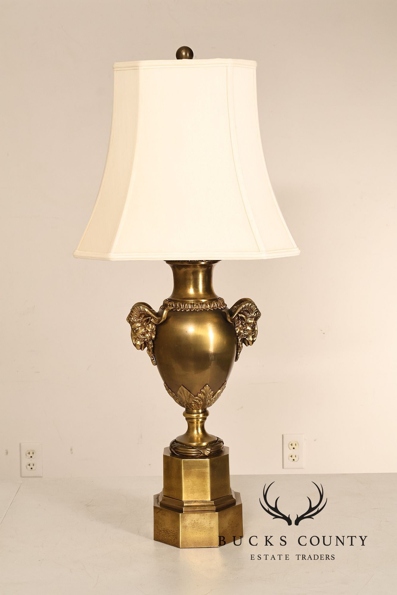 Chapman Vintage Pair of Brass Ram's Head Table Lamps