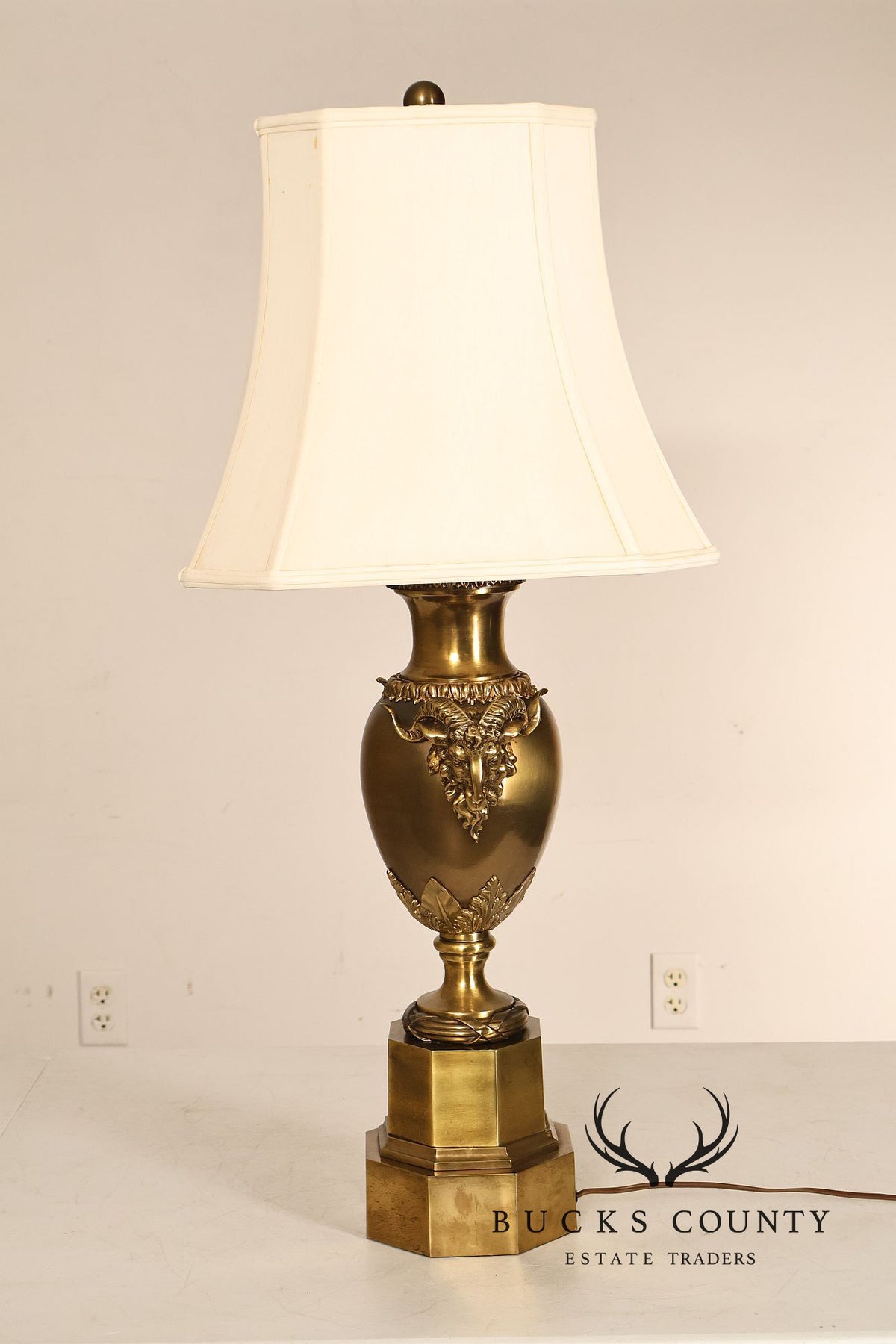 Chapman Vintage Pair of Brass Ram's Head Table Lamps
