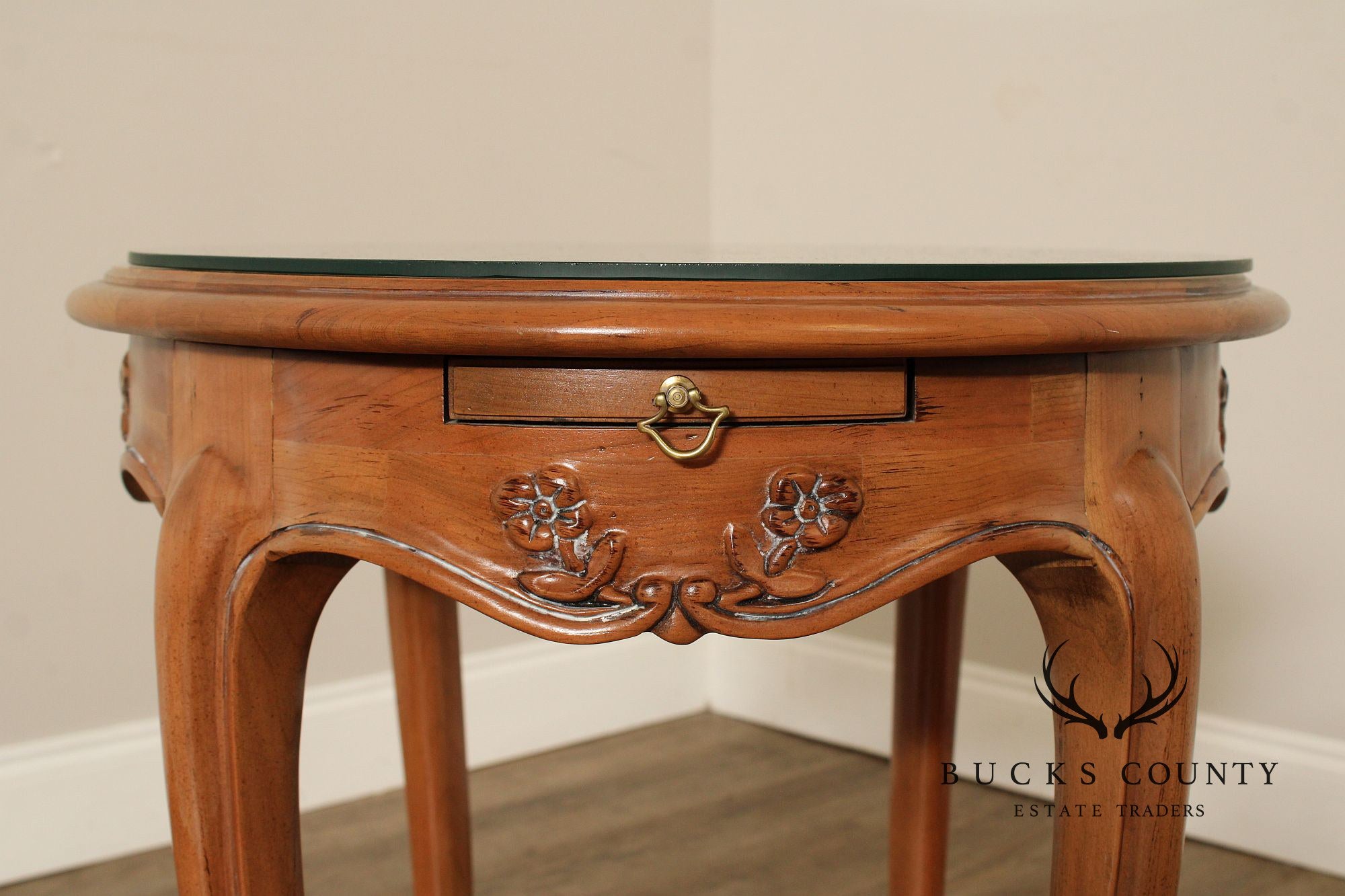French Louis XV Style Glass Top Side Table