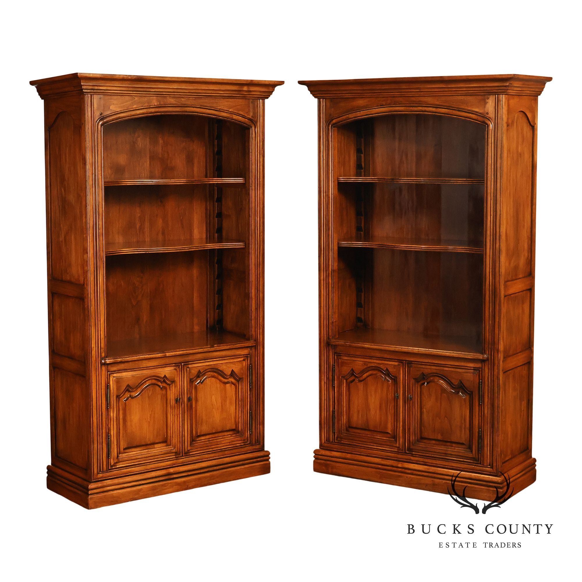 Guy Chaddock Furniture Pair Of Tall Open Bookcases With Two Door Cabinets