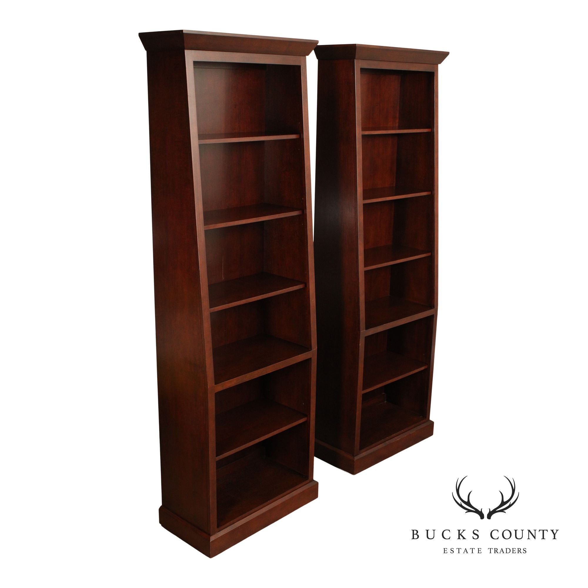 Ethan Allen Horizon Collection Pair of Tall Slant Back Bookcases