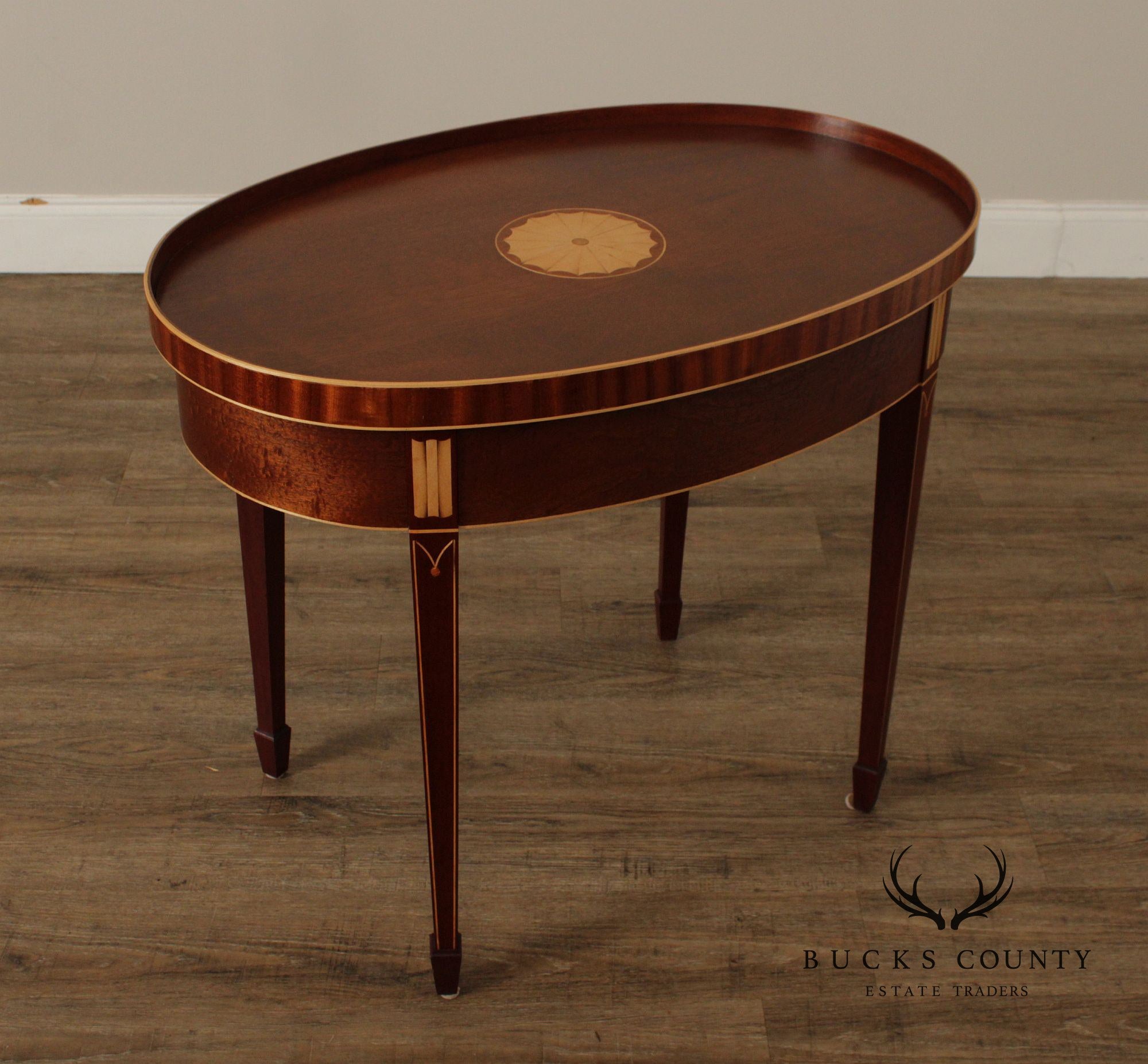 Federal Style Inlaid Mahogany Hand Crafted Oval Side Table