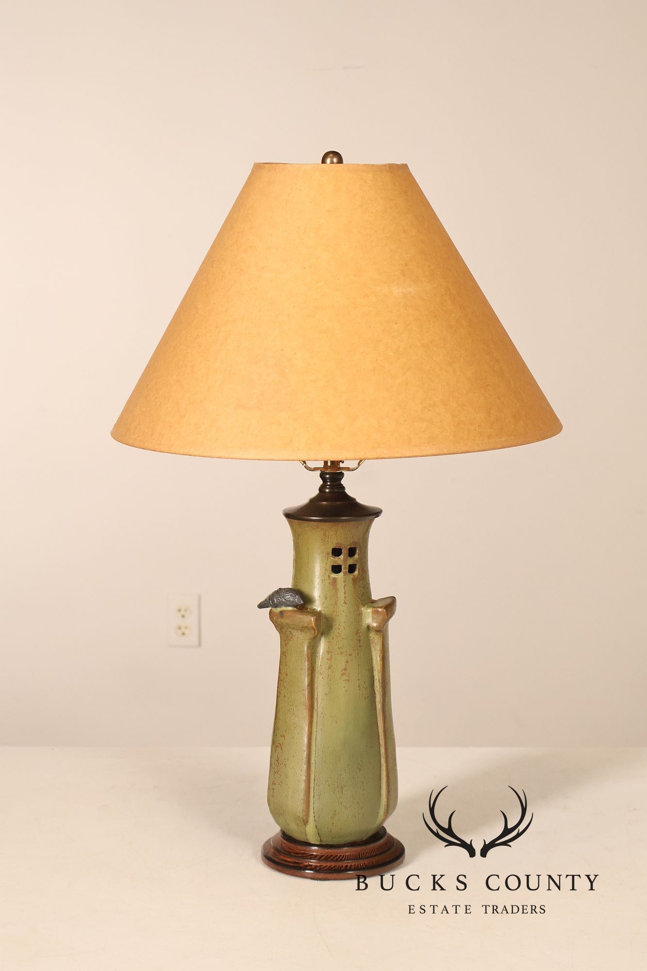 Ephraim Faience Pottery Arts And Crafts Green Lighthouse Table Lamp