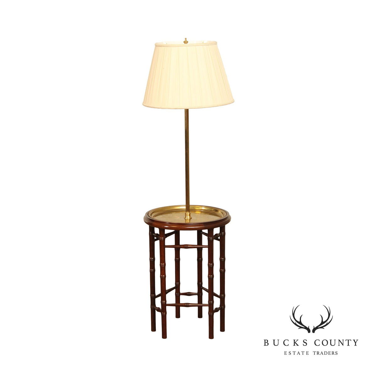 Leviton Asian Inspired Faux Bamboo and Etched Brass Floor Lamp