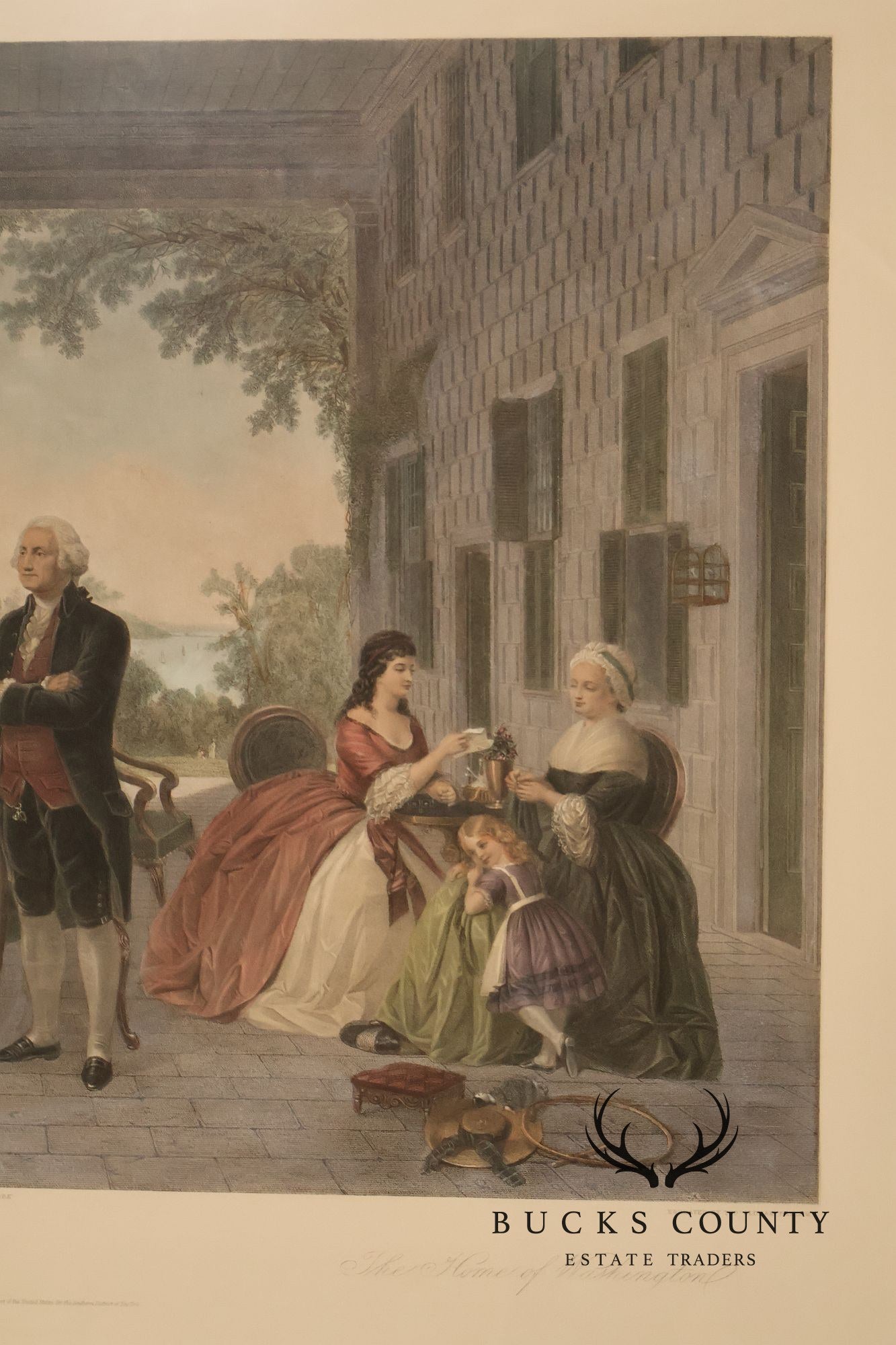 The Home Of George Washington Colored Engraving After Thomas Oldham Barlow