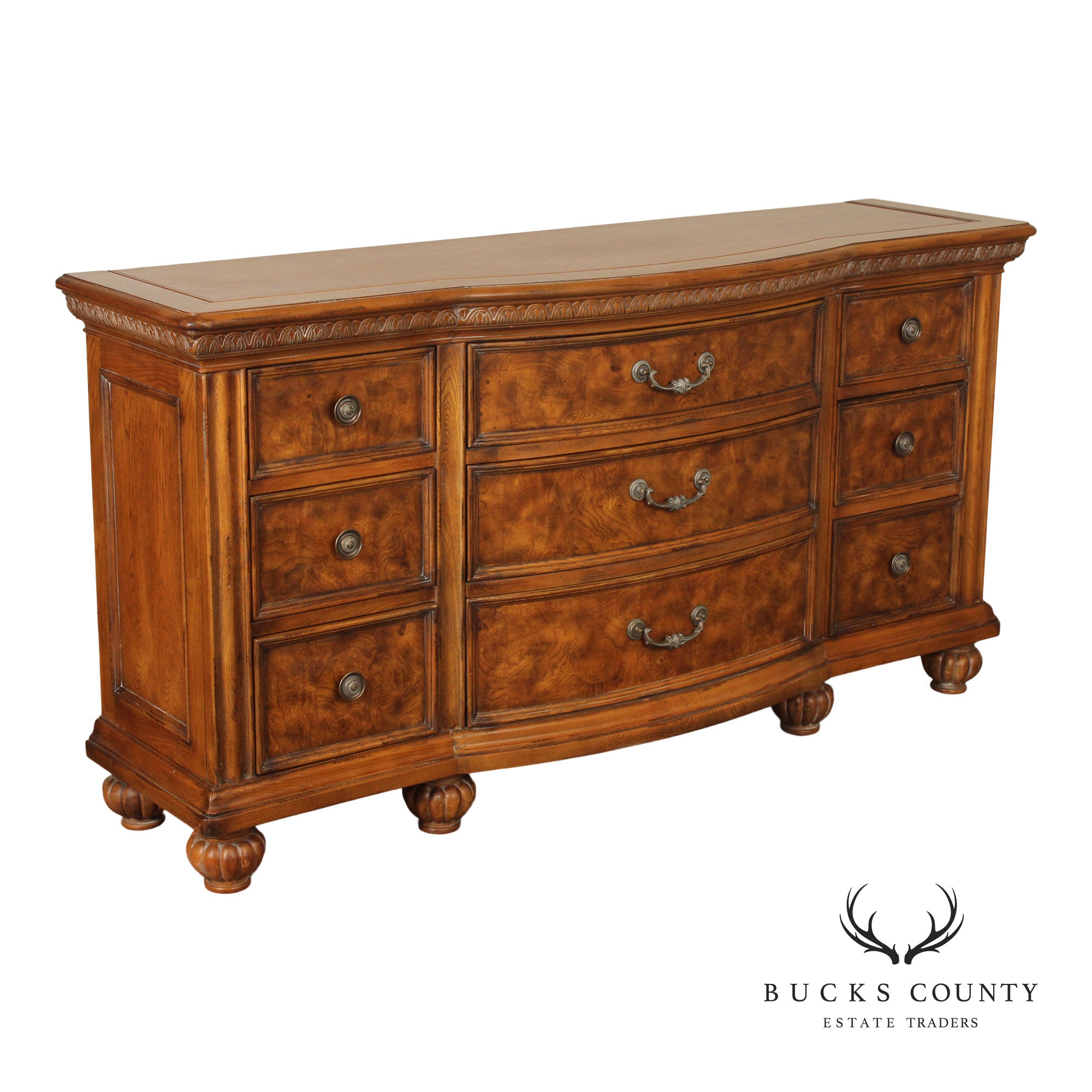 Lane Italian Provincial Style Burl Wood Triple Dresser