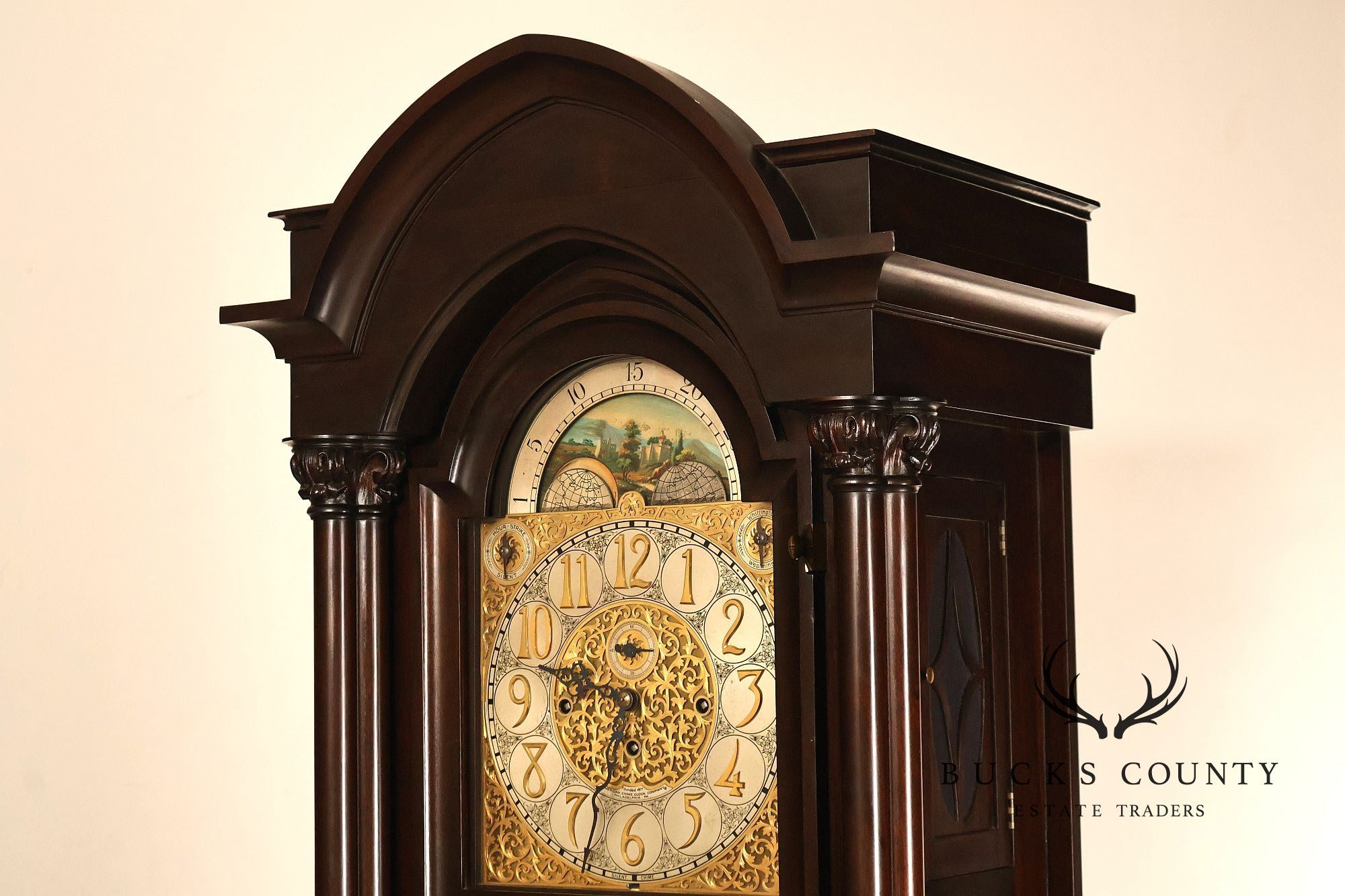 American Chime Clock Co Nine Tube Grandfather Clock with Moon Dial and Westminster Chime Movement