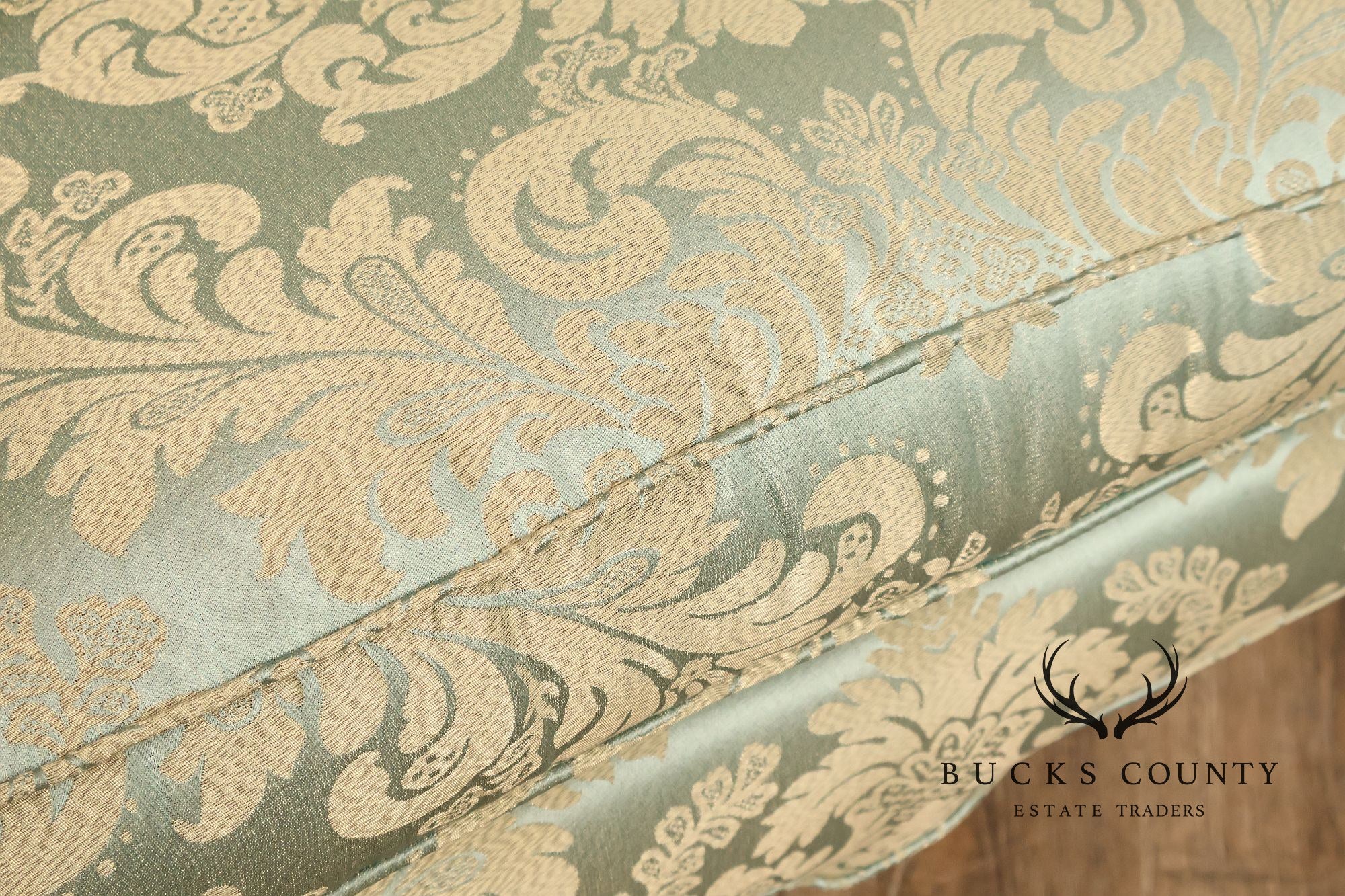 Quality Vintage Pair Of High Back Damask Upholstered Wing Chairs