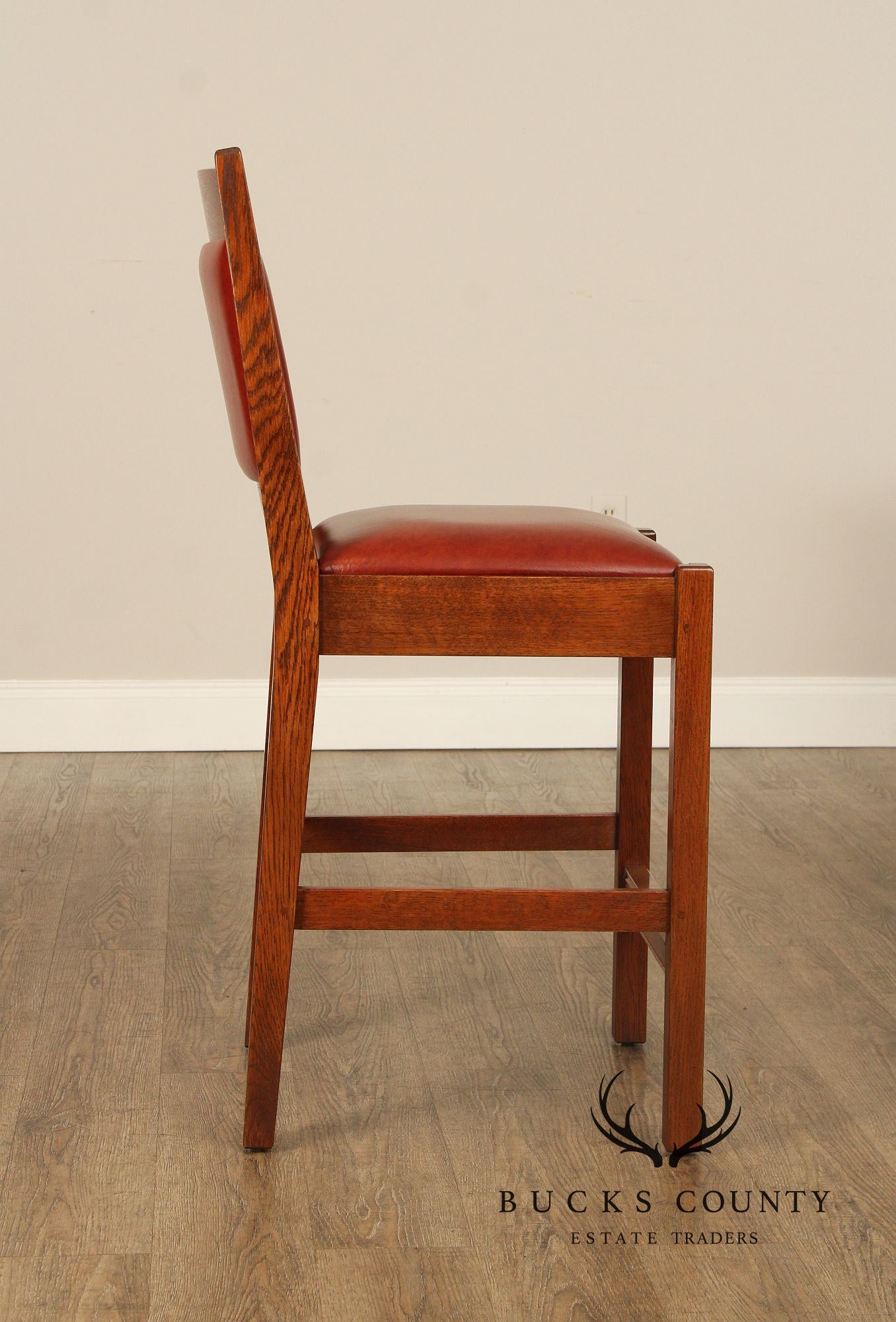 Stickley Mission Collection Pair of Oak And Leather Counter Stools