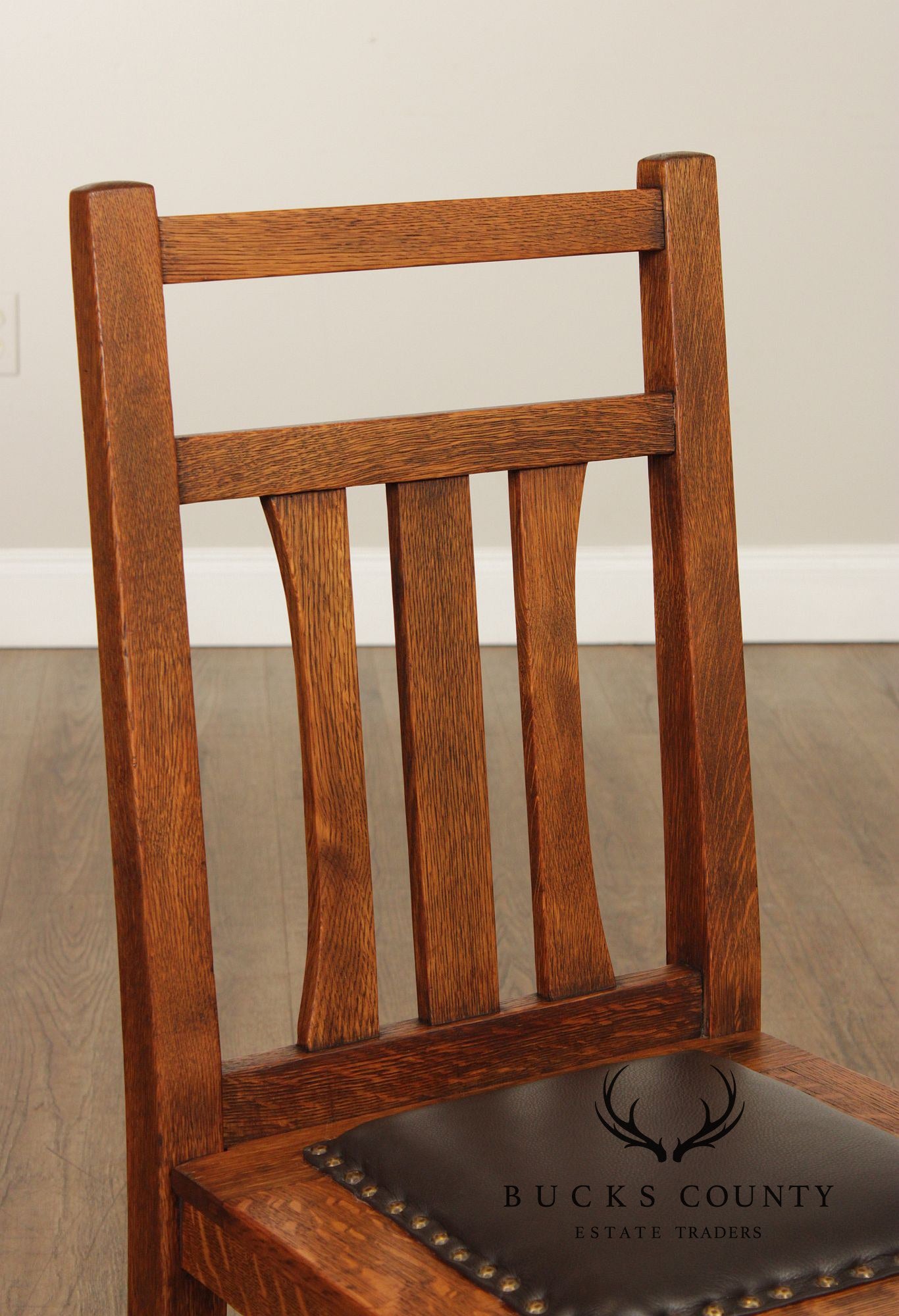Antique Mission Oak Set of Five Dining Side Chairs