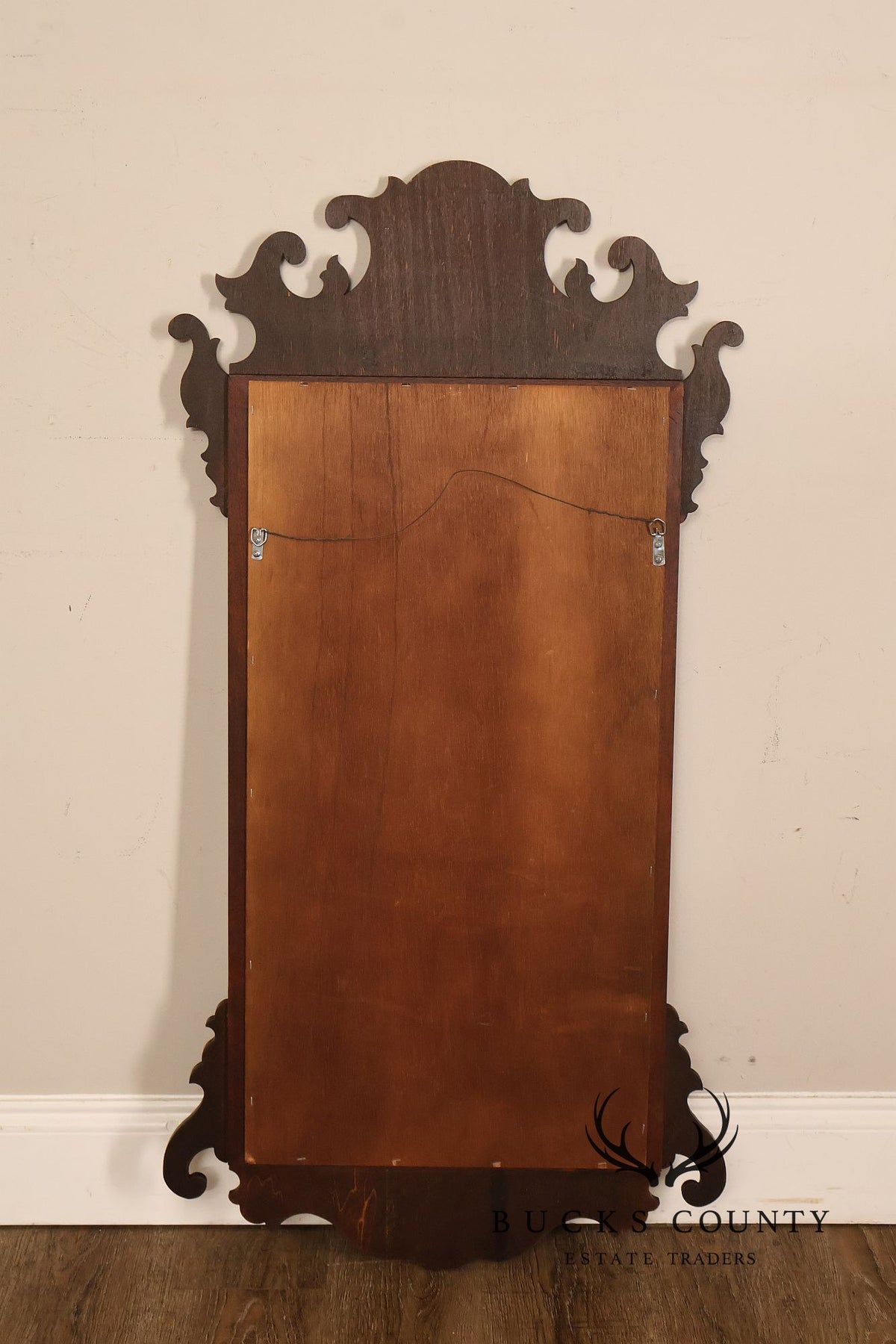 Traditional Chippendale Style Inlaid Mahogany Beveled Wall Mirror