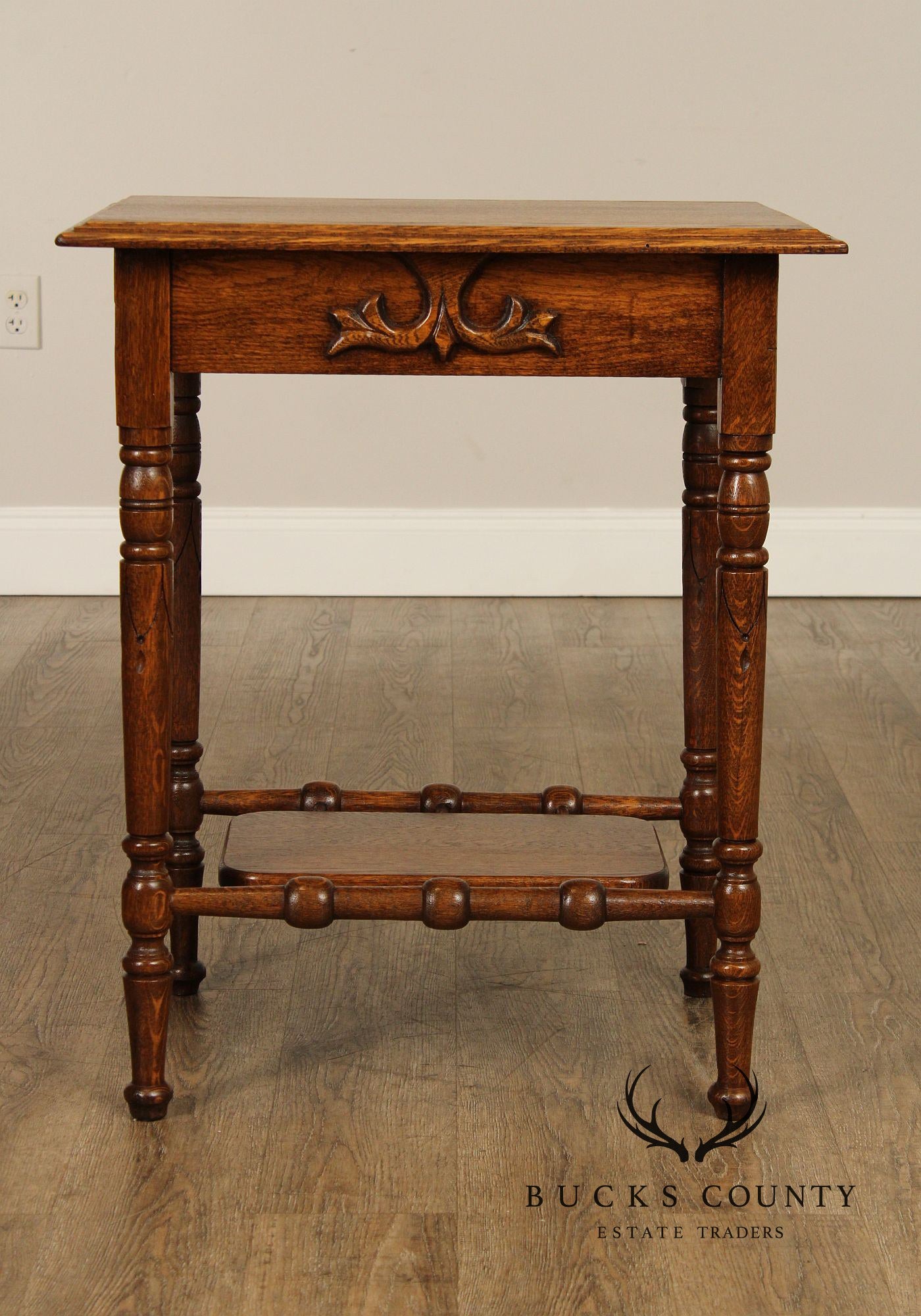 Antique Victorian Carved Oak End Table