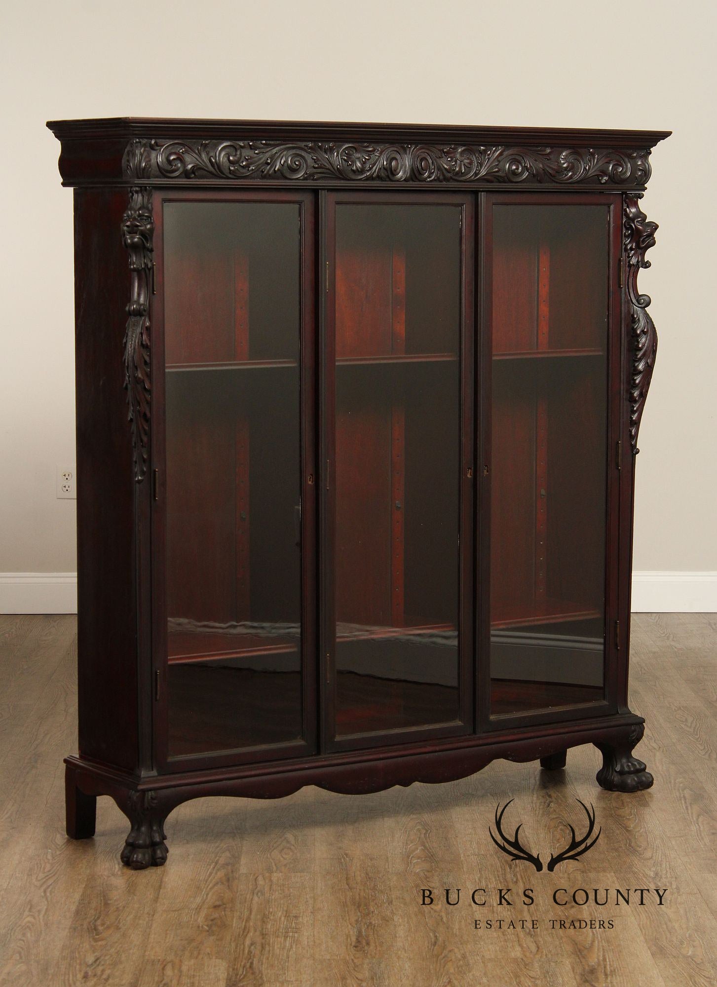 Antique Renaissance Revival Carved Mahogany Bookcase