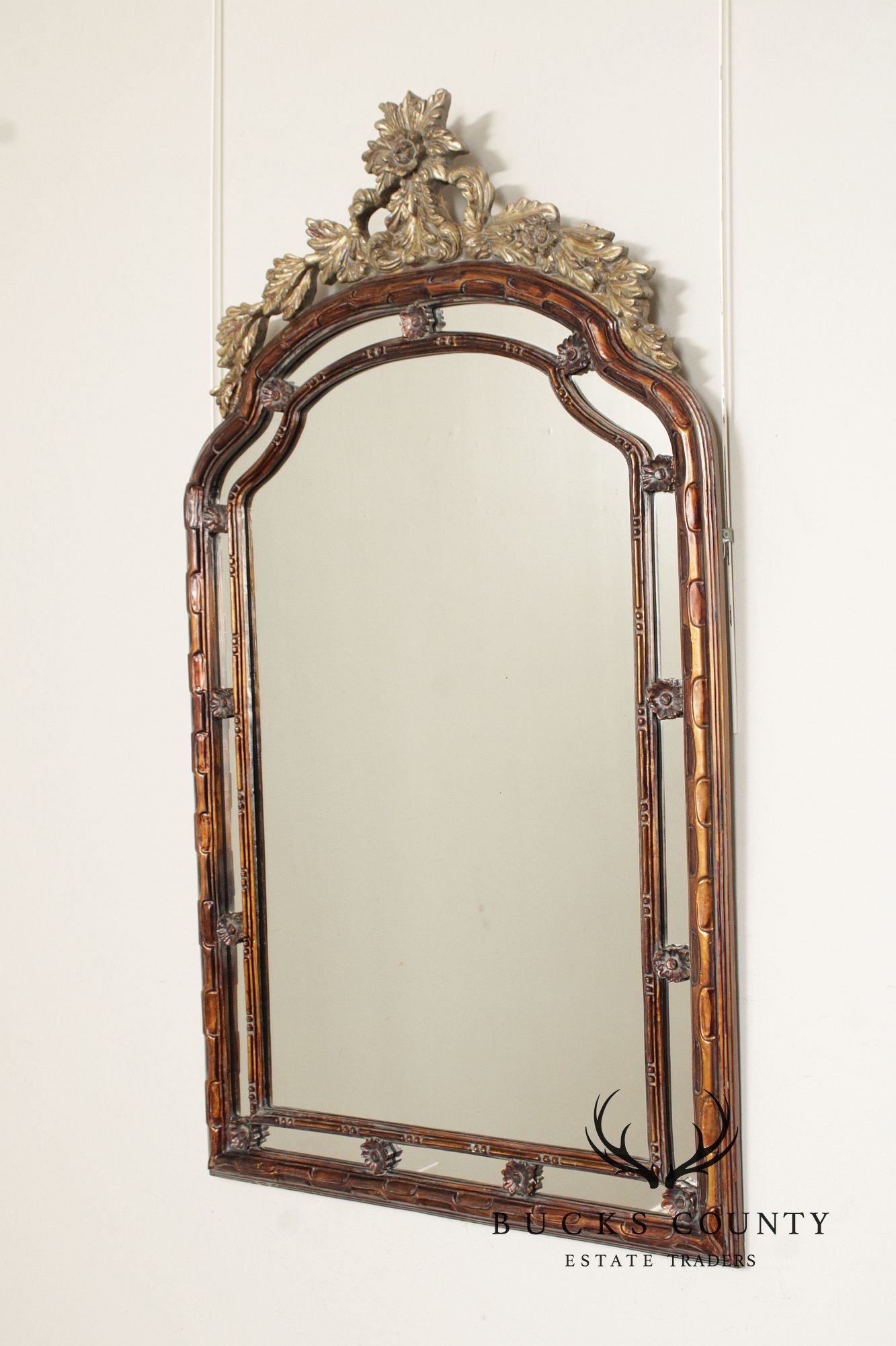 Italian Rococo Style Arched Partial Gilt Wall Mirror