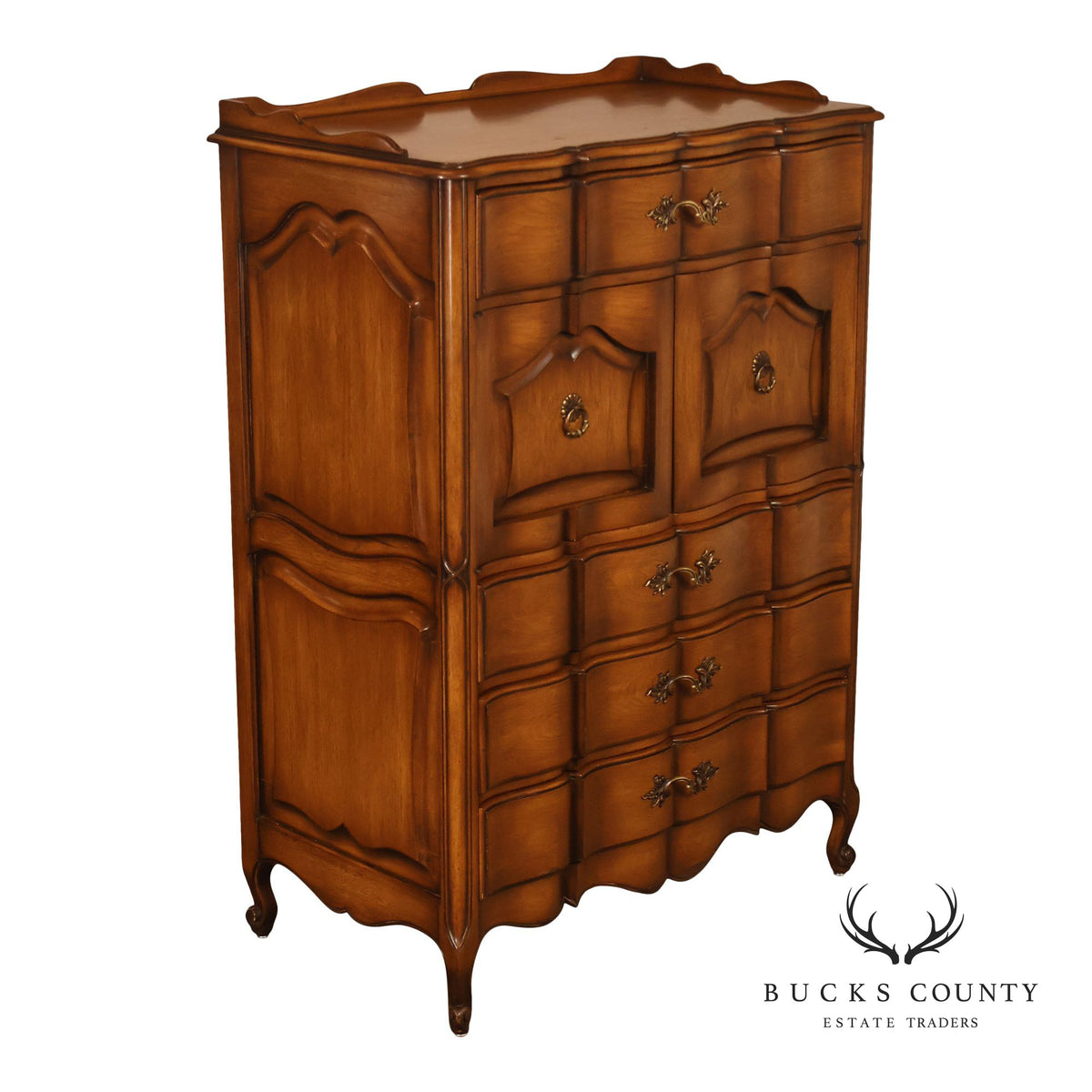 Vintage French Provincial Louis XV Style Highboy Chest Of Drawers