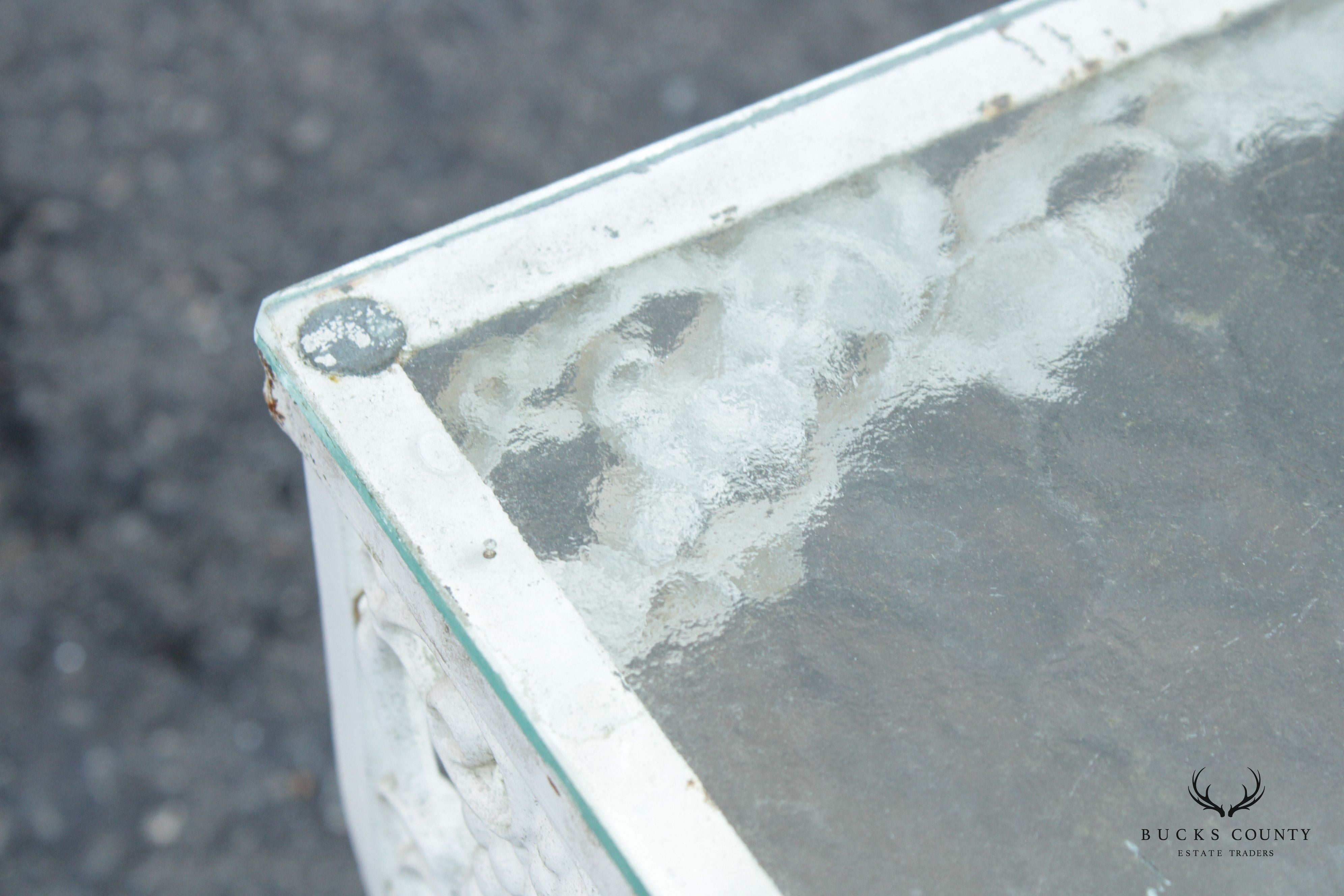 Vintage Glass Top Wrought Iron Garden Cocktail Table