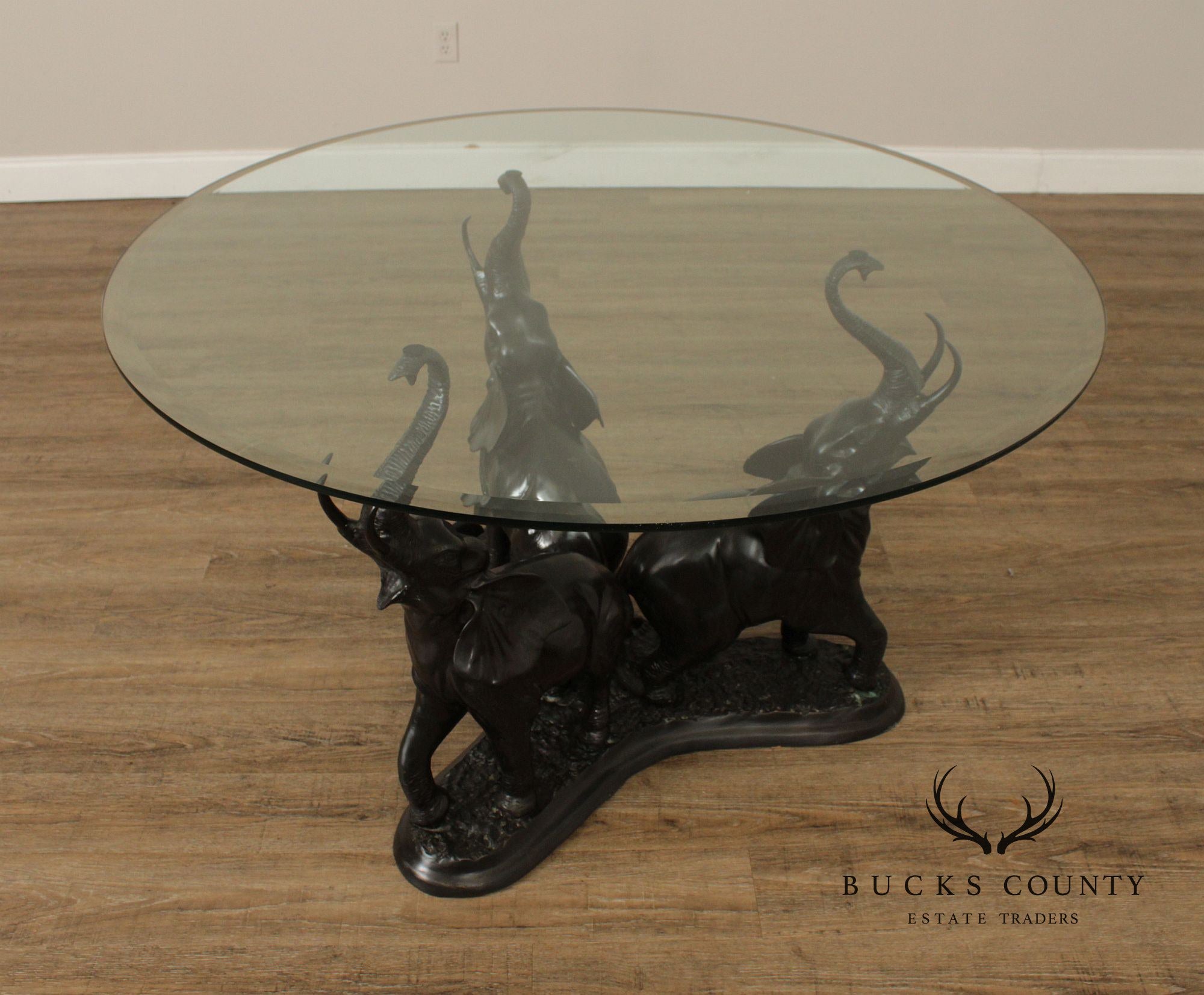 Contemporary Glass Top Bronze Elephants Center Table