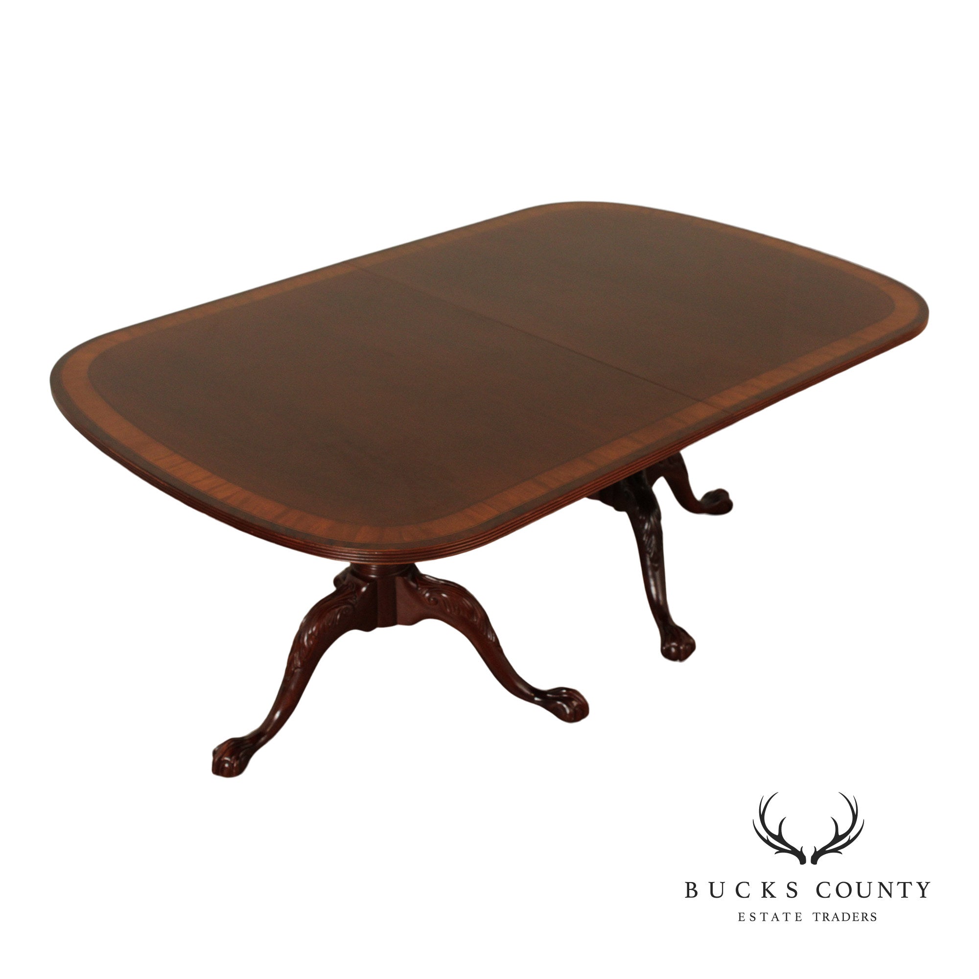 Ethan Allen '18th Century Banded Mahogany' Double Pedestal Dining Table