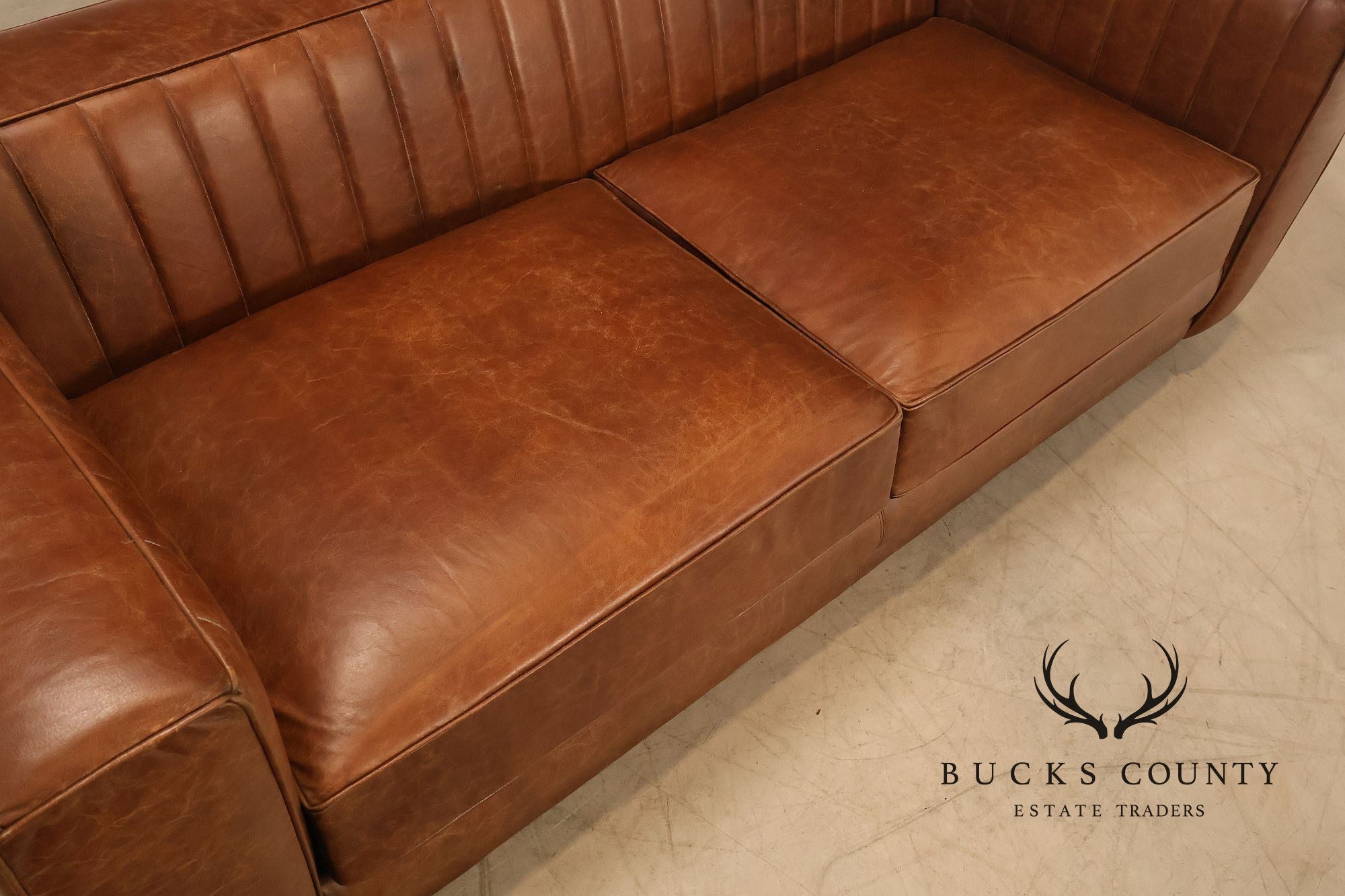 Art Deco Style Brown Leather Sofa