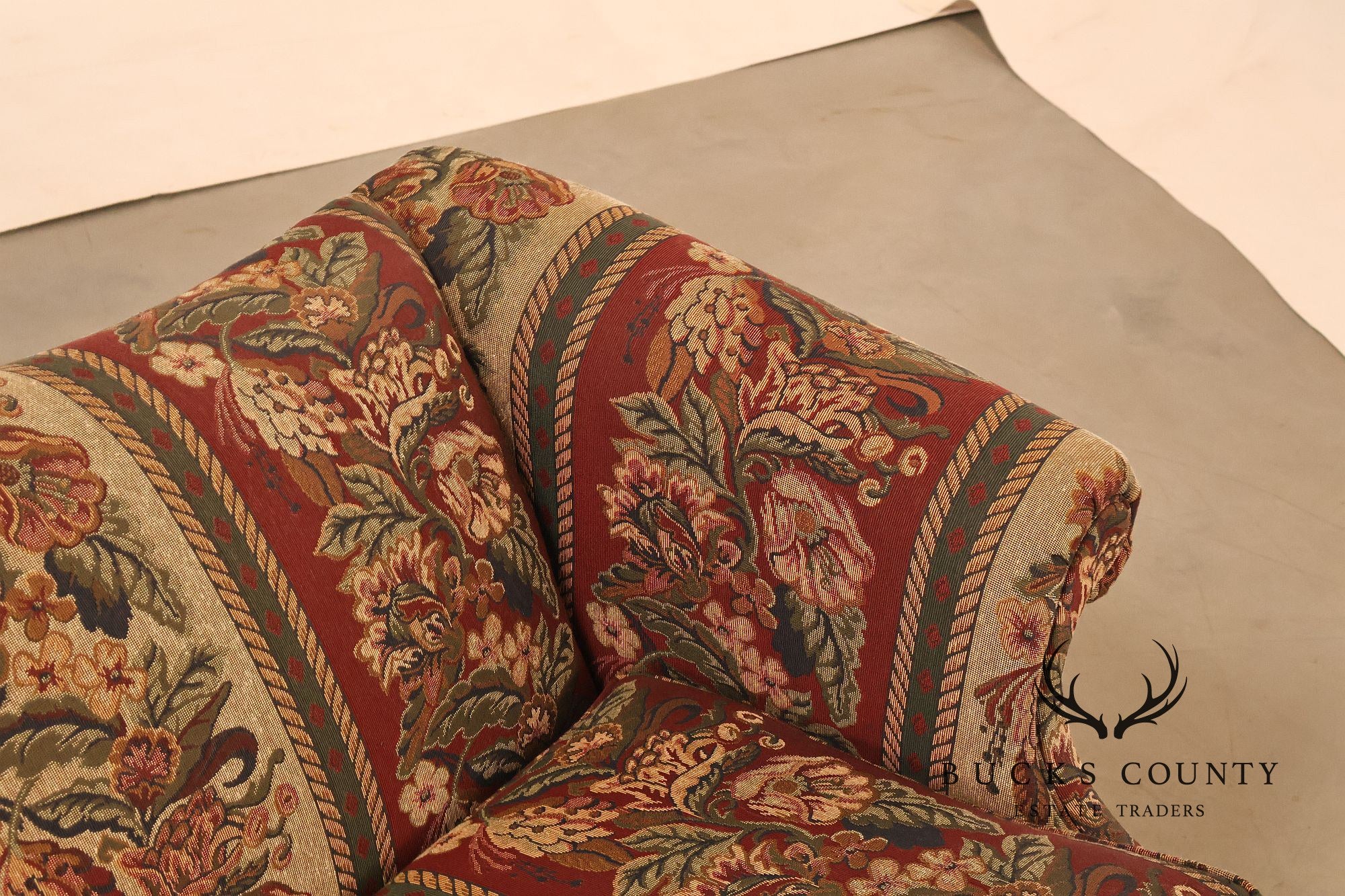 Vintage Traditional Camelback Sofa With Floral Upholstery